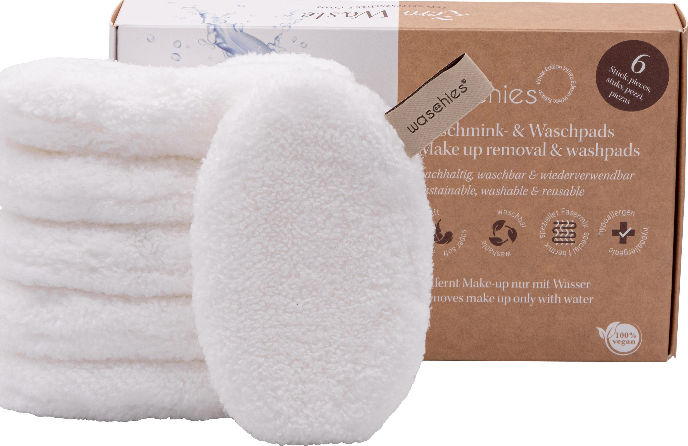 waschies 6er Set wiederverwendbare Abschminkpads weiß