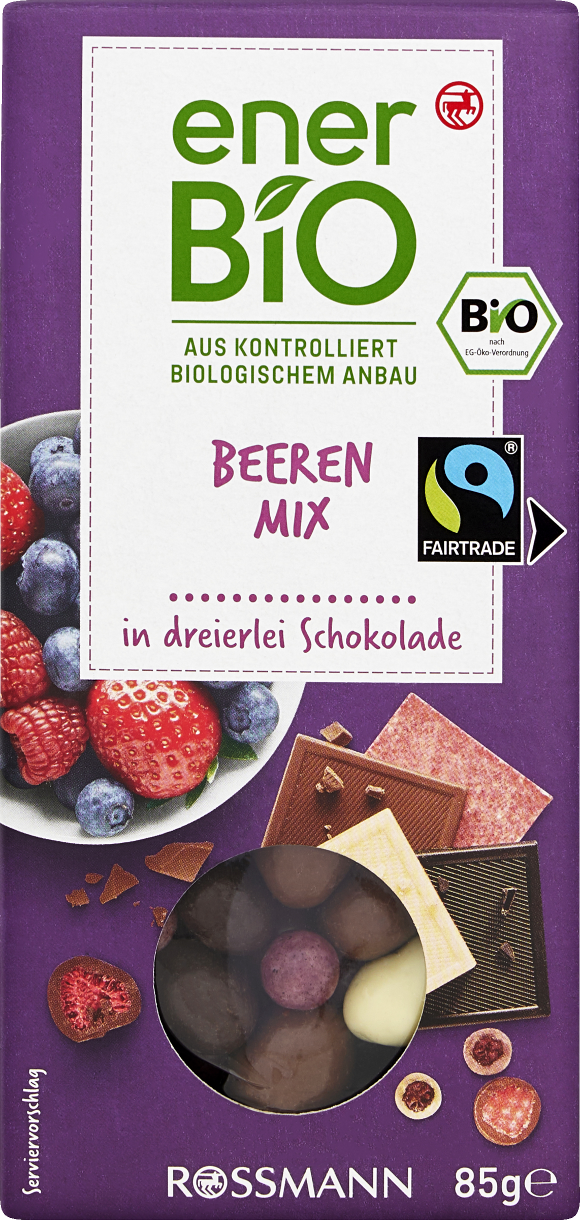 enerBiO Beeren-Mix in dreierlei Schokolade