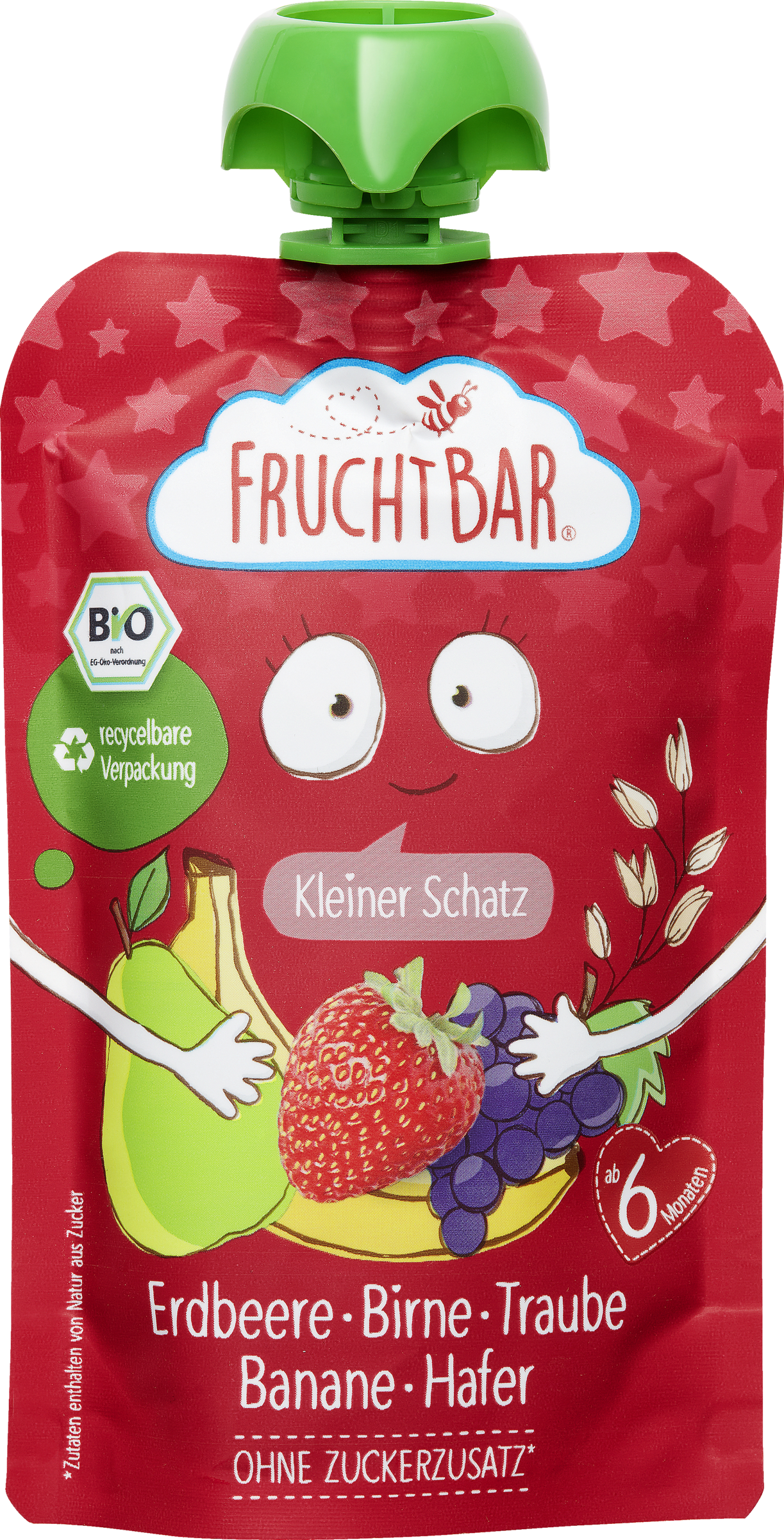 Bio Fruchtpüree Erdbeere, Birne, Traube, Banane & Hafer