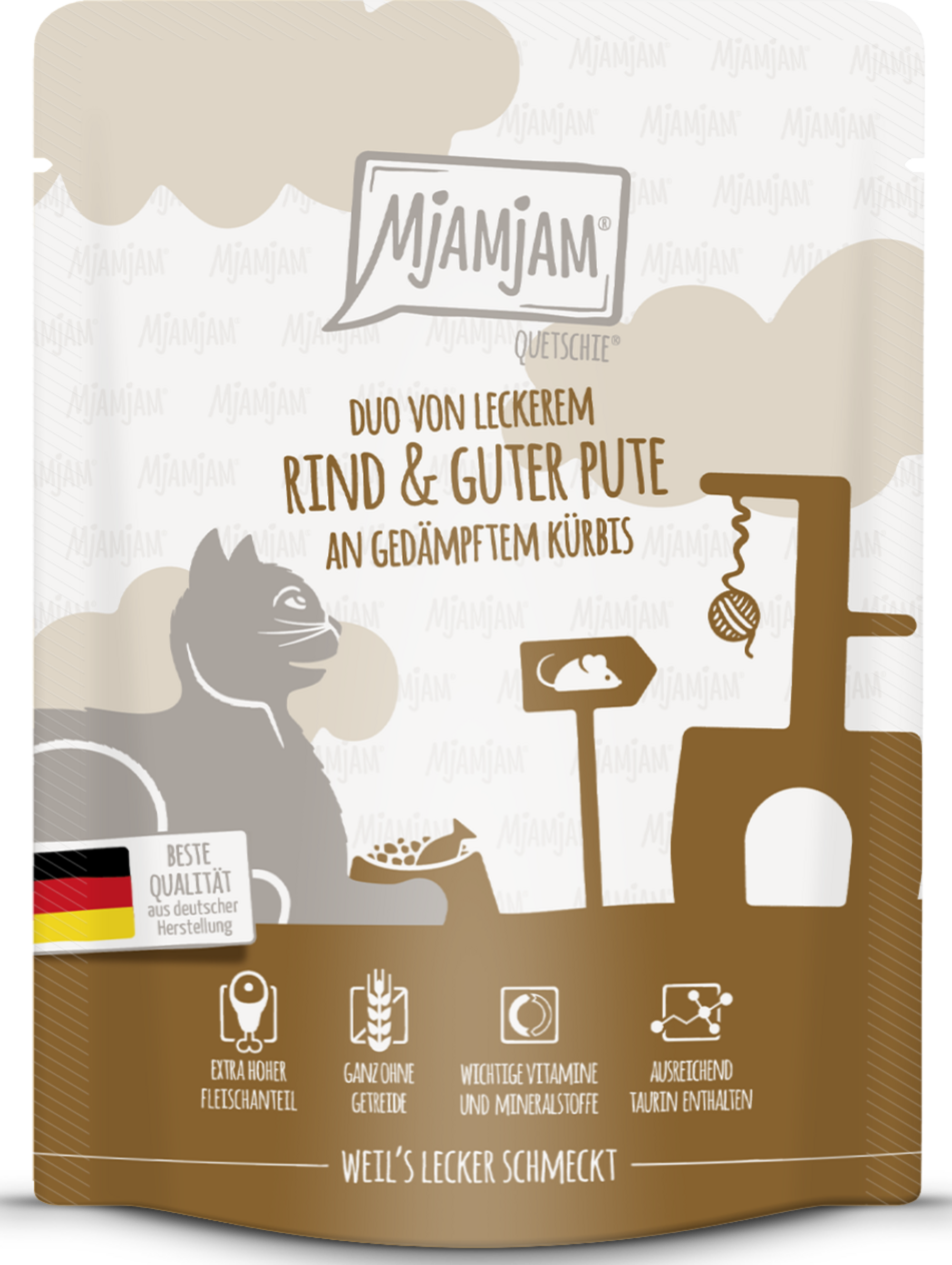 Quetschie - Duo von leckerem Rind & guter Pute an gedämpftem Kürbis 300g