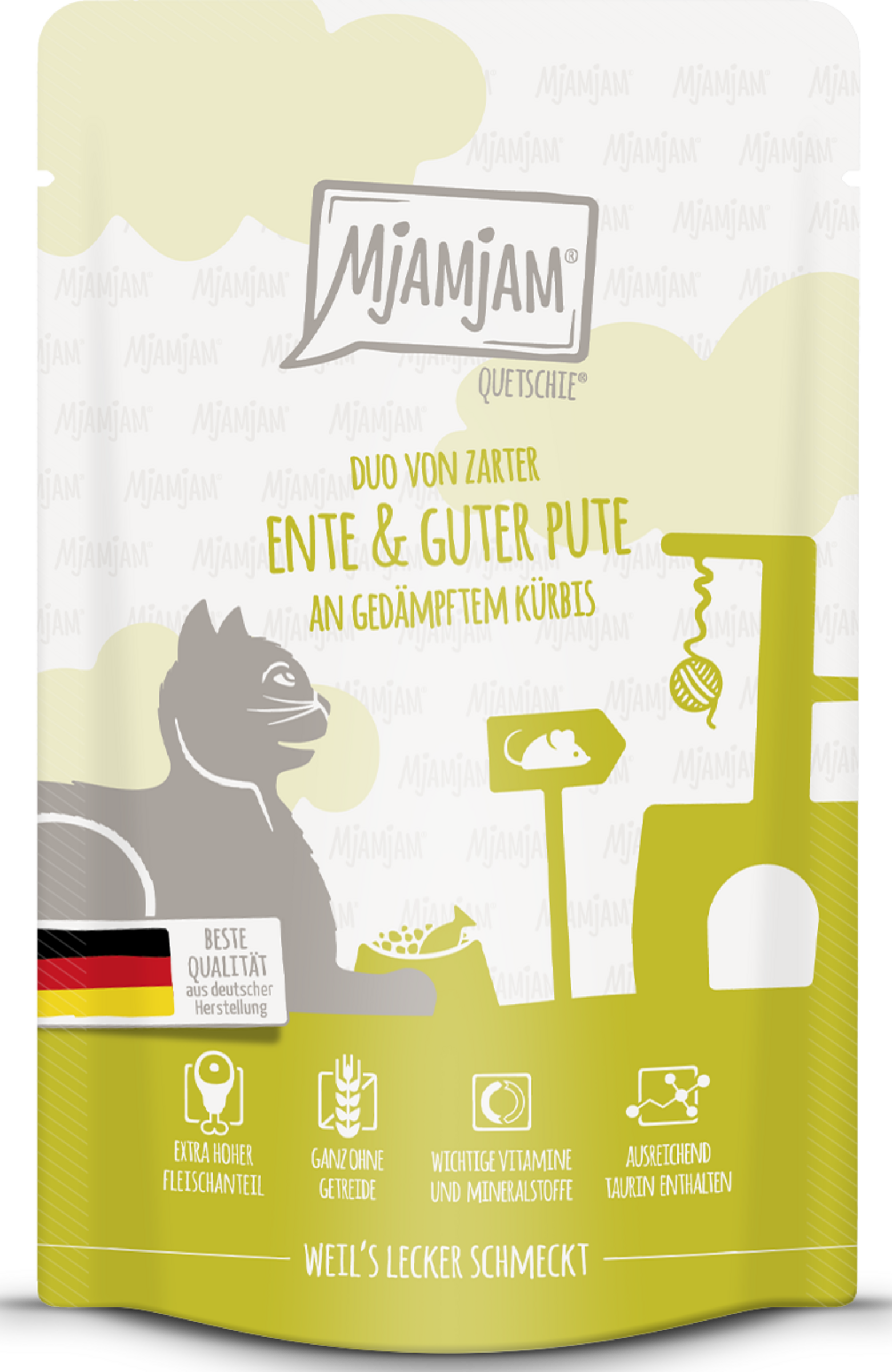 MjAMjAM Quetschie - Duo von zarter Ente & guter Pute an gedämpftem Kürbis 125g