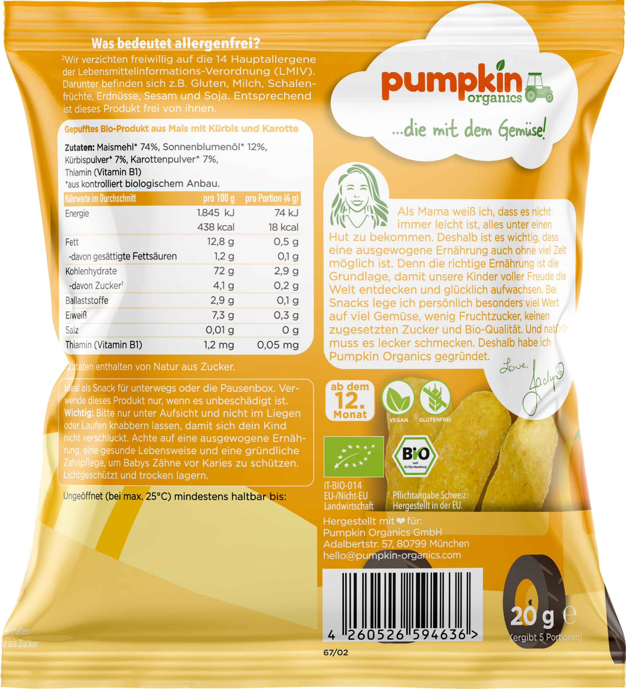 Pumpkin Organics Bio Gemüse Puffs mit Kürbis & Karotte online kaufen