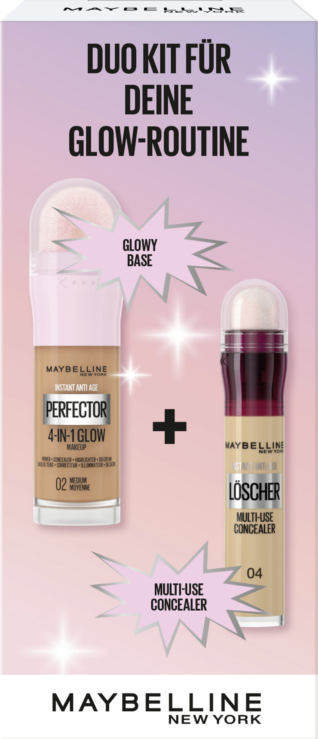 Maybelline New York Instant Anti-Age Perfector 4-in-1 Glow Make-Up 02 Medium + Löscher Multi-Use Concealer 04 Honey