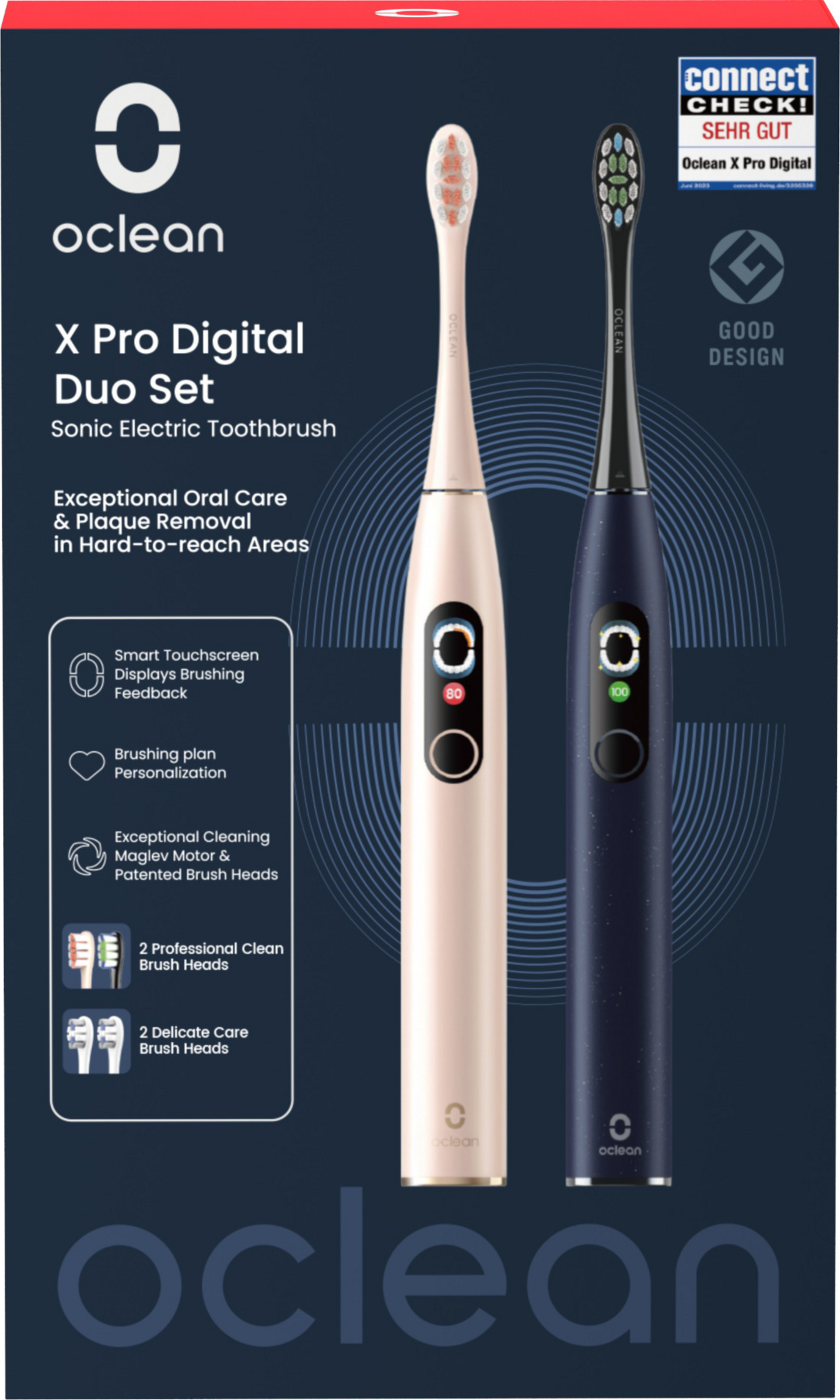 مجموعة فرش أسنان X Pro Digital Duo، ذهبي + أزرق