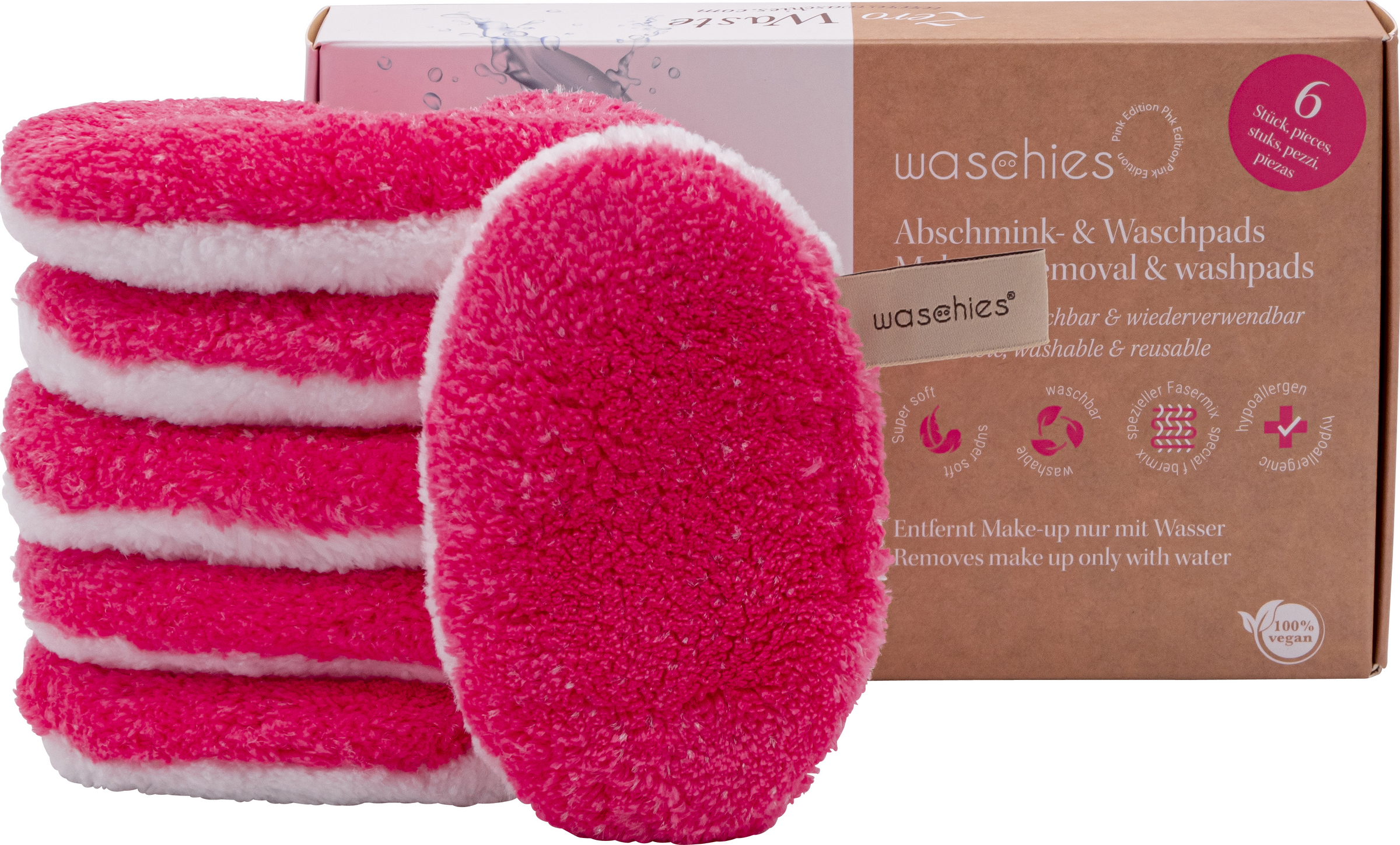 waschies 6er Set wiederverwendbare Abschminkpads pink