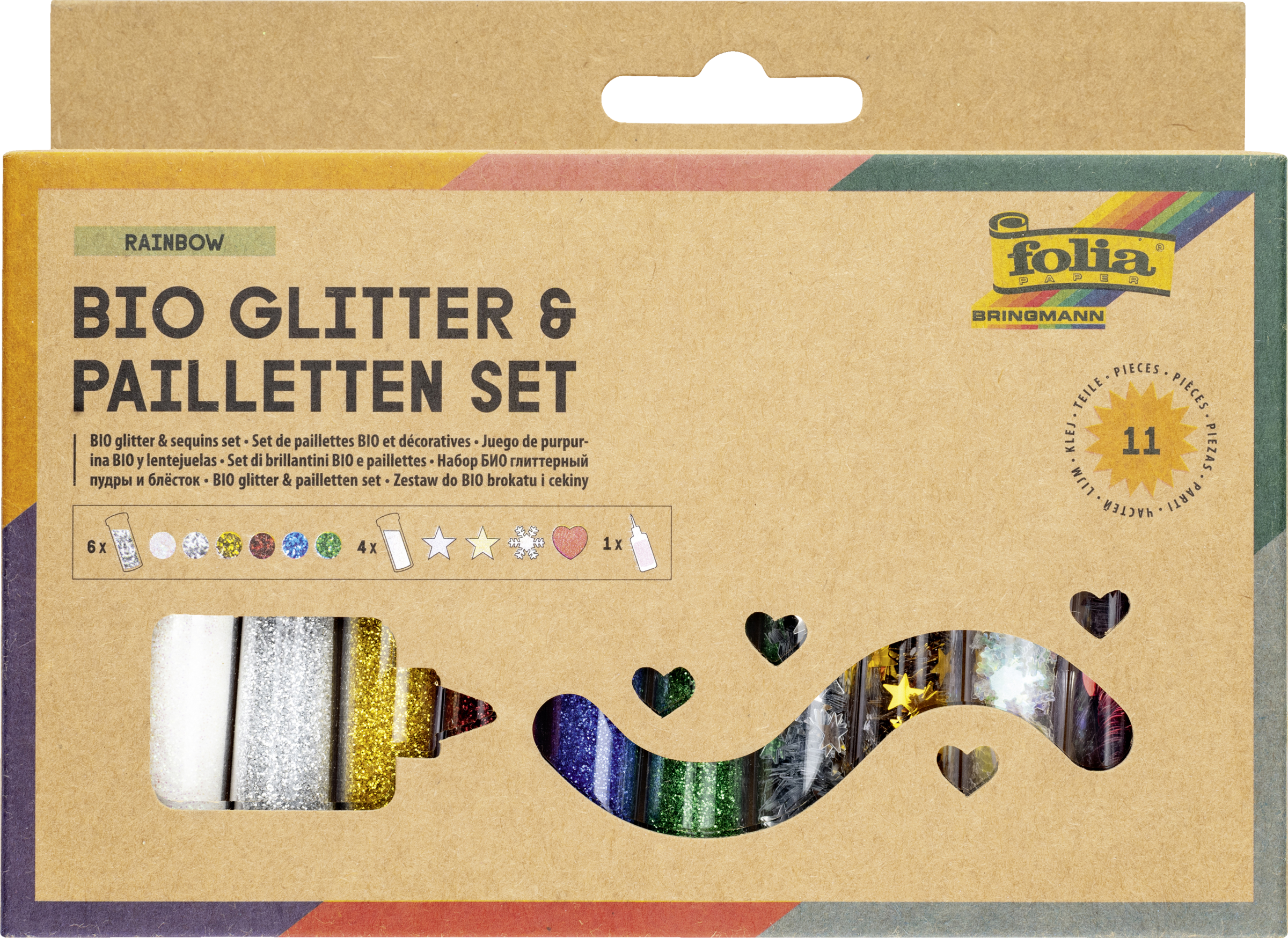 folia BIO Glitter-Set, 10 Dosen +1 Kleber 90g