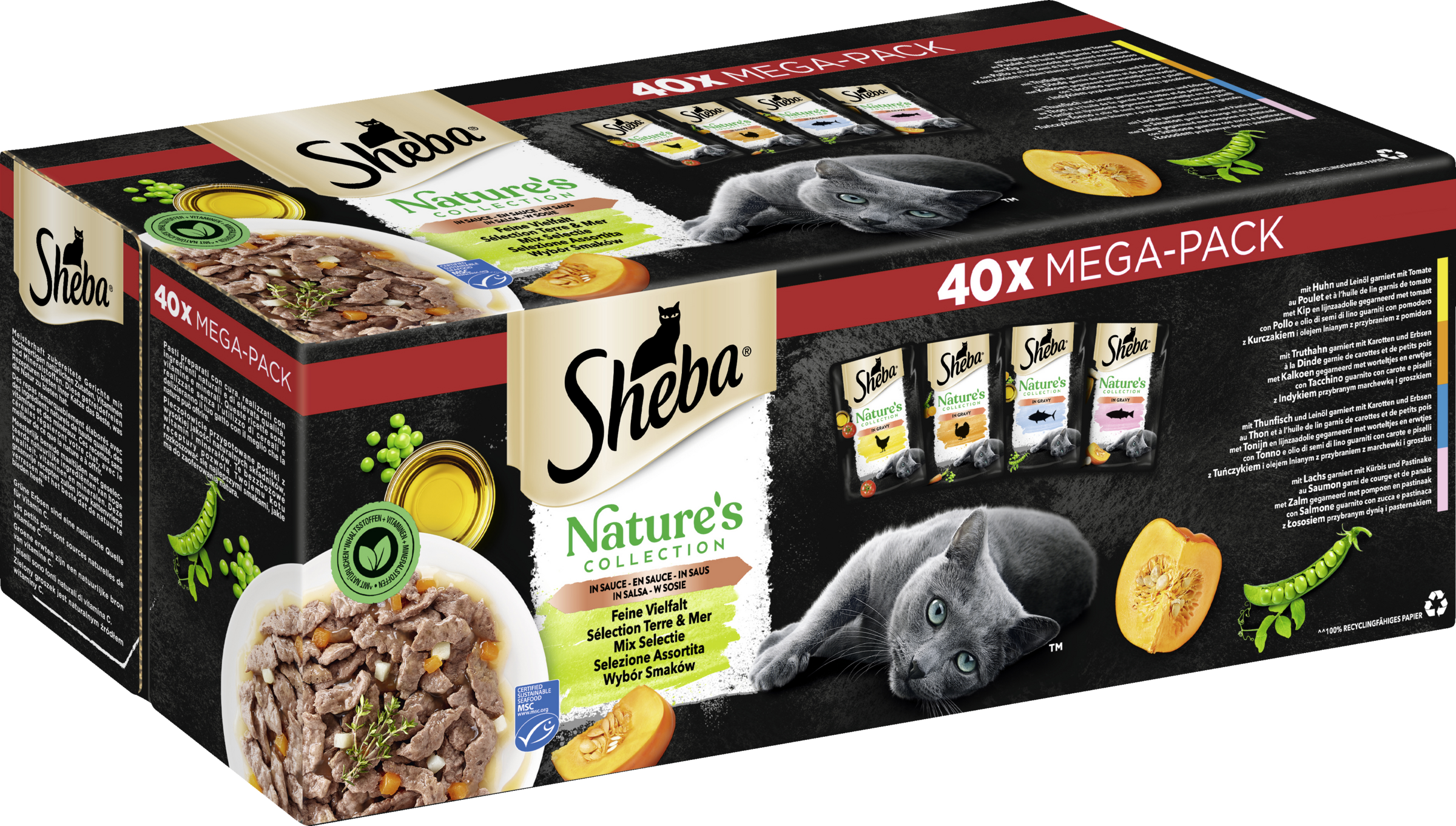 SHEBA Mega-Pack Katzenfutter - 120 Portionsbeutel Mit Feiner Vielfalt In Sauce
