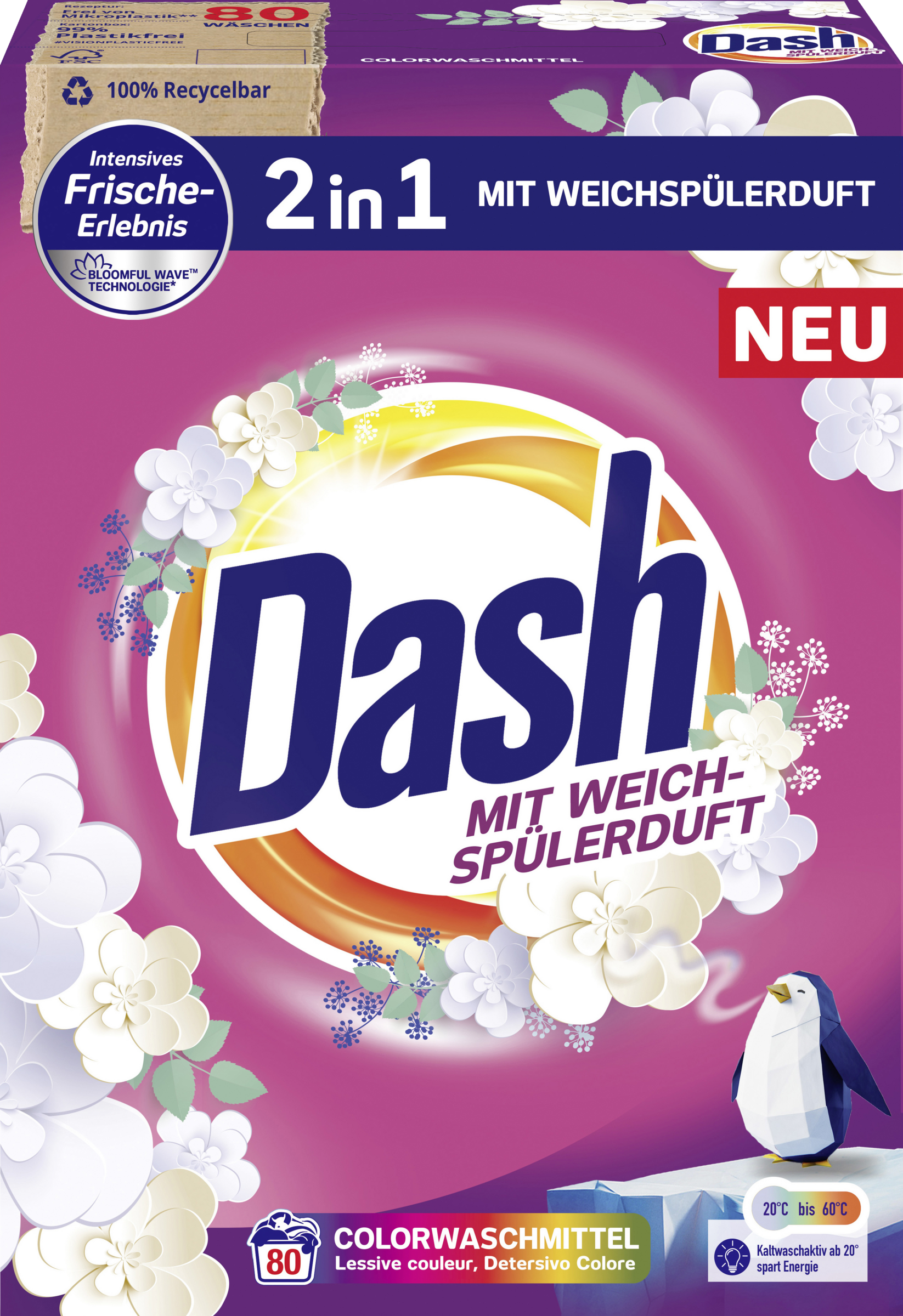 Dash 2in1 Colorwaschmittel Pulver Weichspülerduft Großpackung 80WL