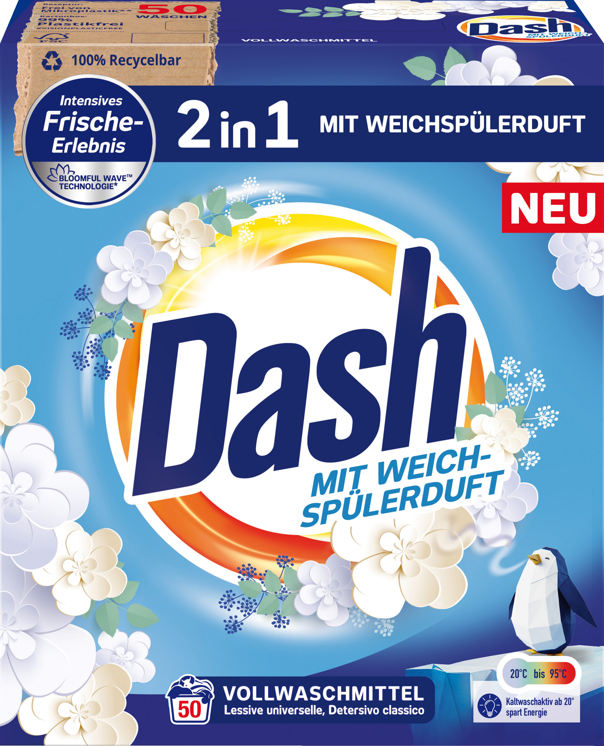 Dash 2in1 Vollwaschmittel Pulver Weichspülerduft 50 WL