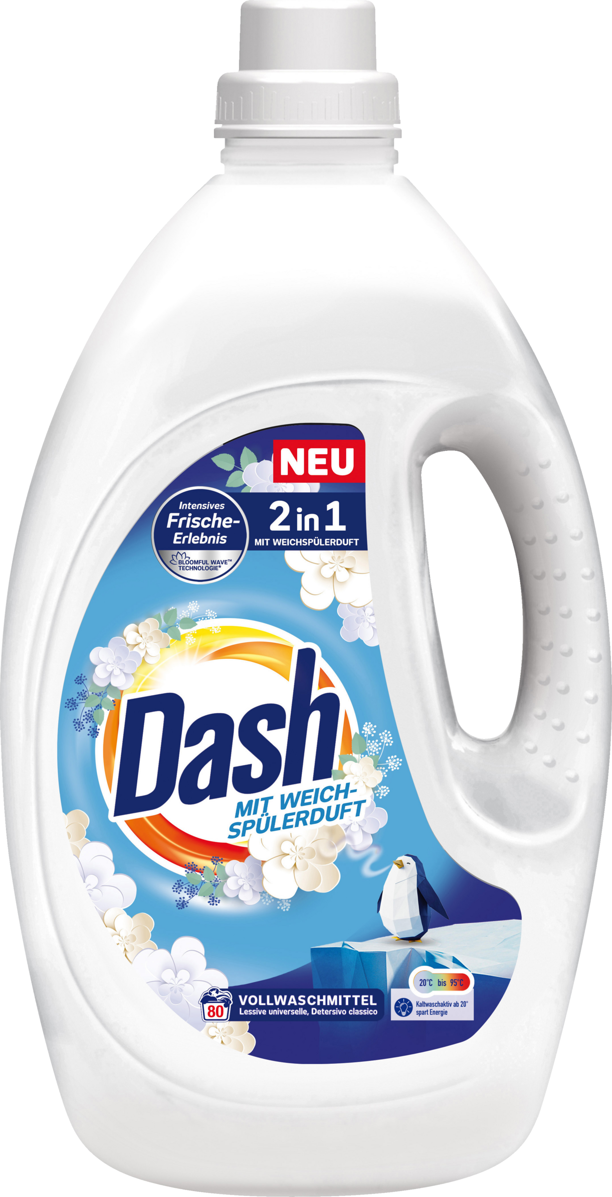 Dash 2in1 Vollwaschmittel Flüssig Weichspülerduft Großpackung 80WL