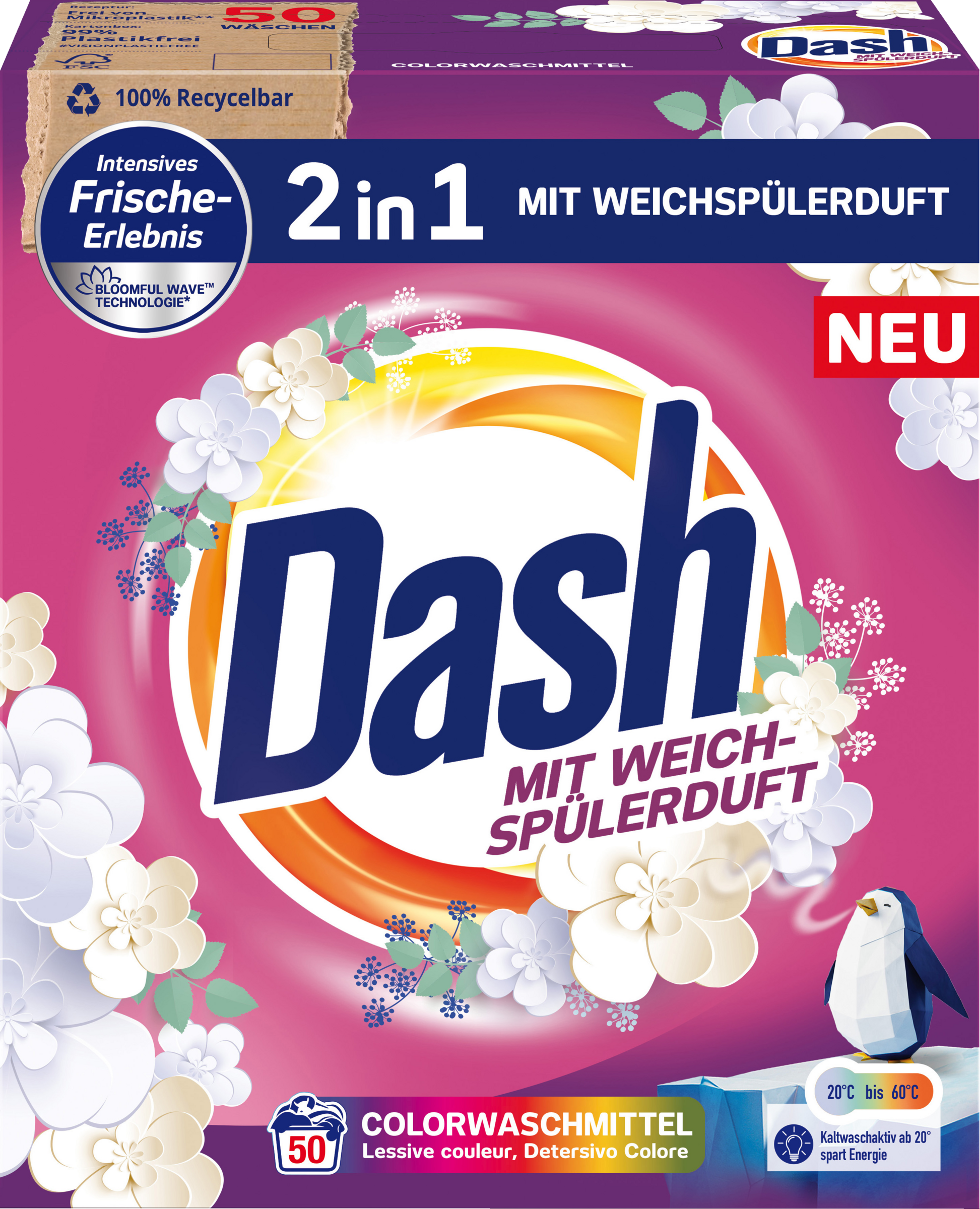 Dash 2in1 Colorwaschmittel Pulver Weichspülerduft 50 WL