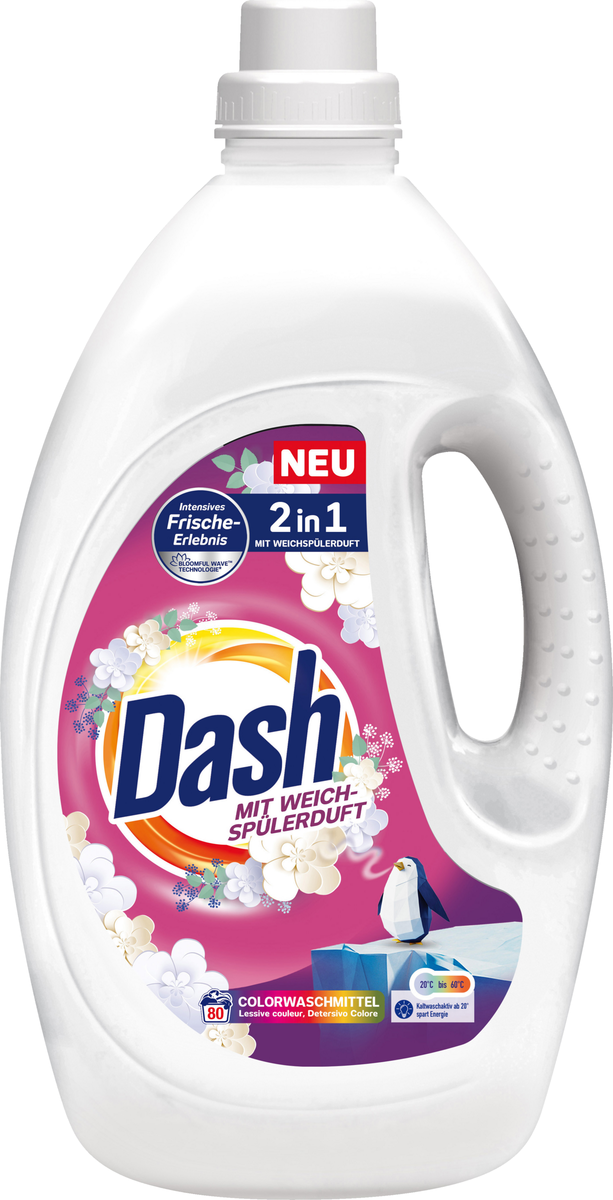 Dash 2in1 Colorwaschmittel Flüssig Weichspülerduft Großpackung 80WL