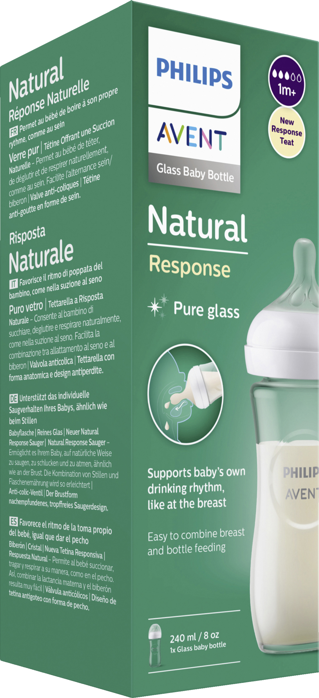 PHILIPS AVENT Natural Response Babyflasche aus Glas 240 ml (mittlere Durchflussrate)