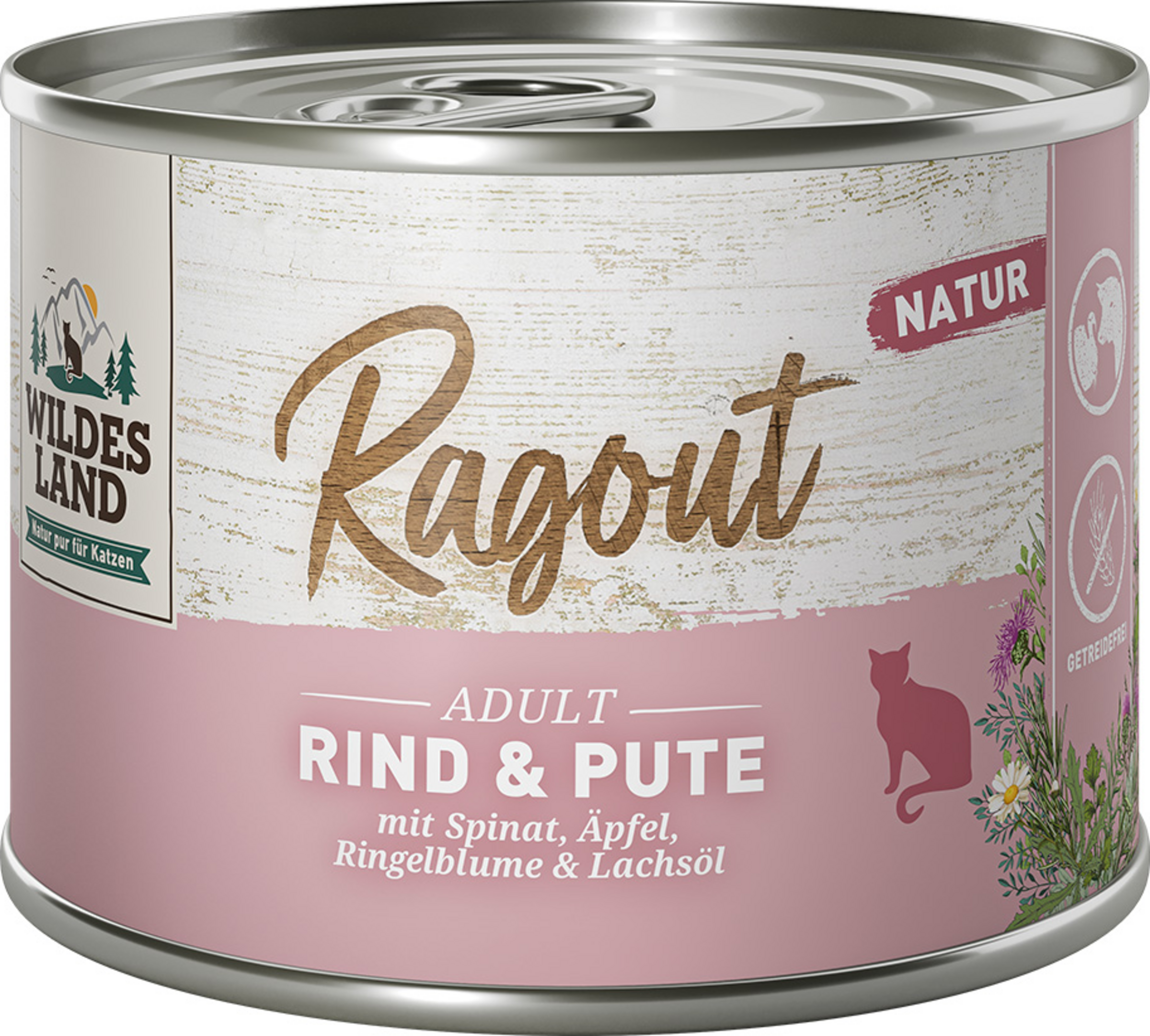 Wildes Land Katzennassfutter Ragout Rind Pute mit Spinat