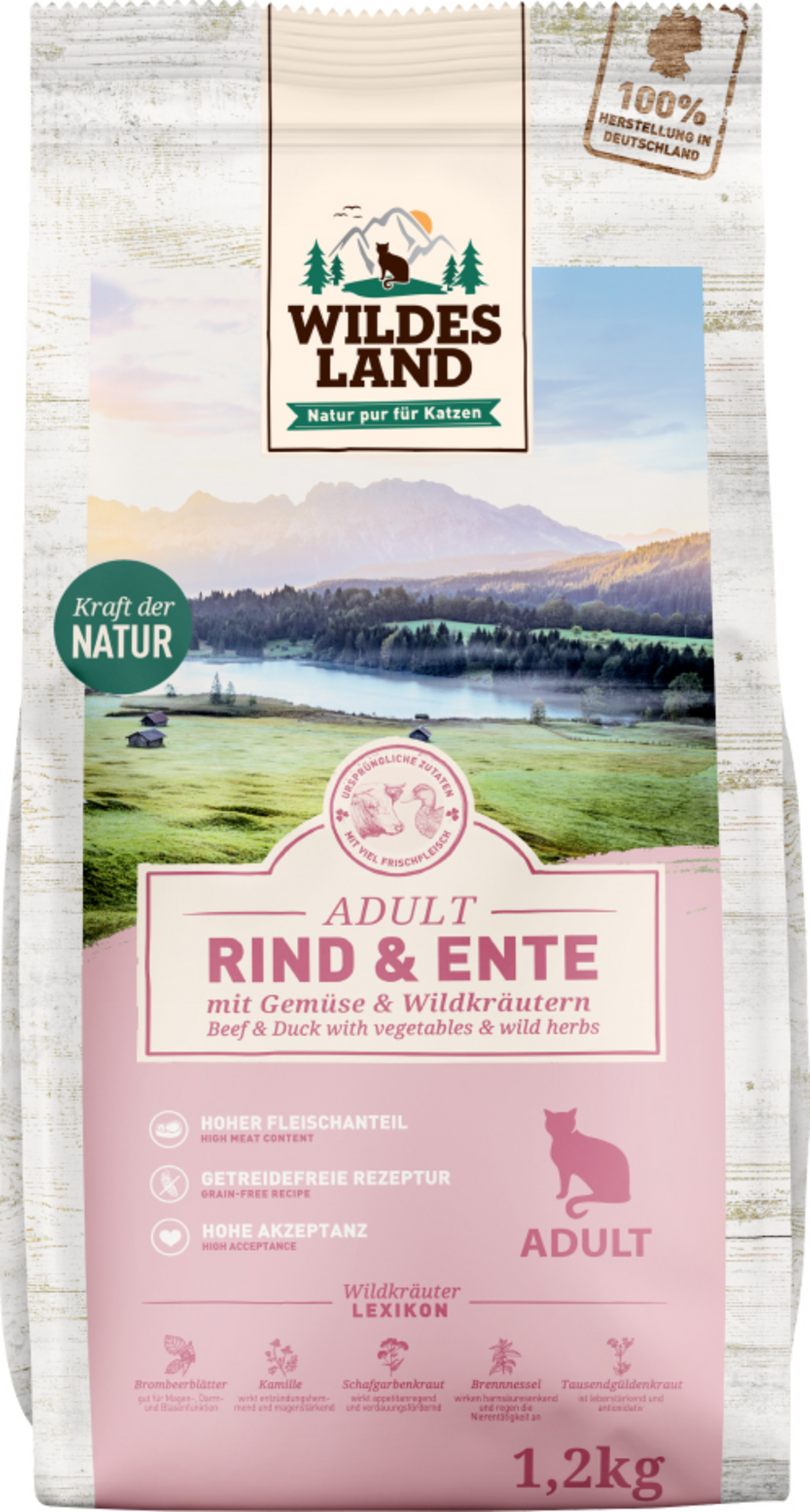 Wildes Land Katzentrockenfutter Rind und Ente
