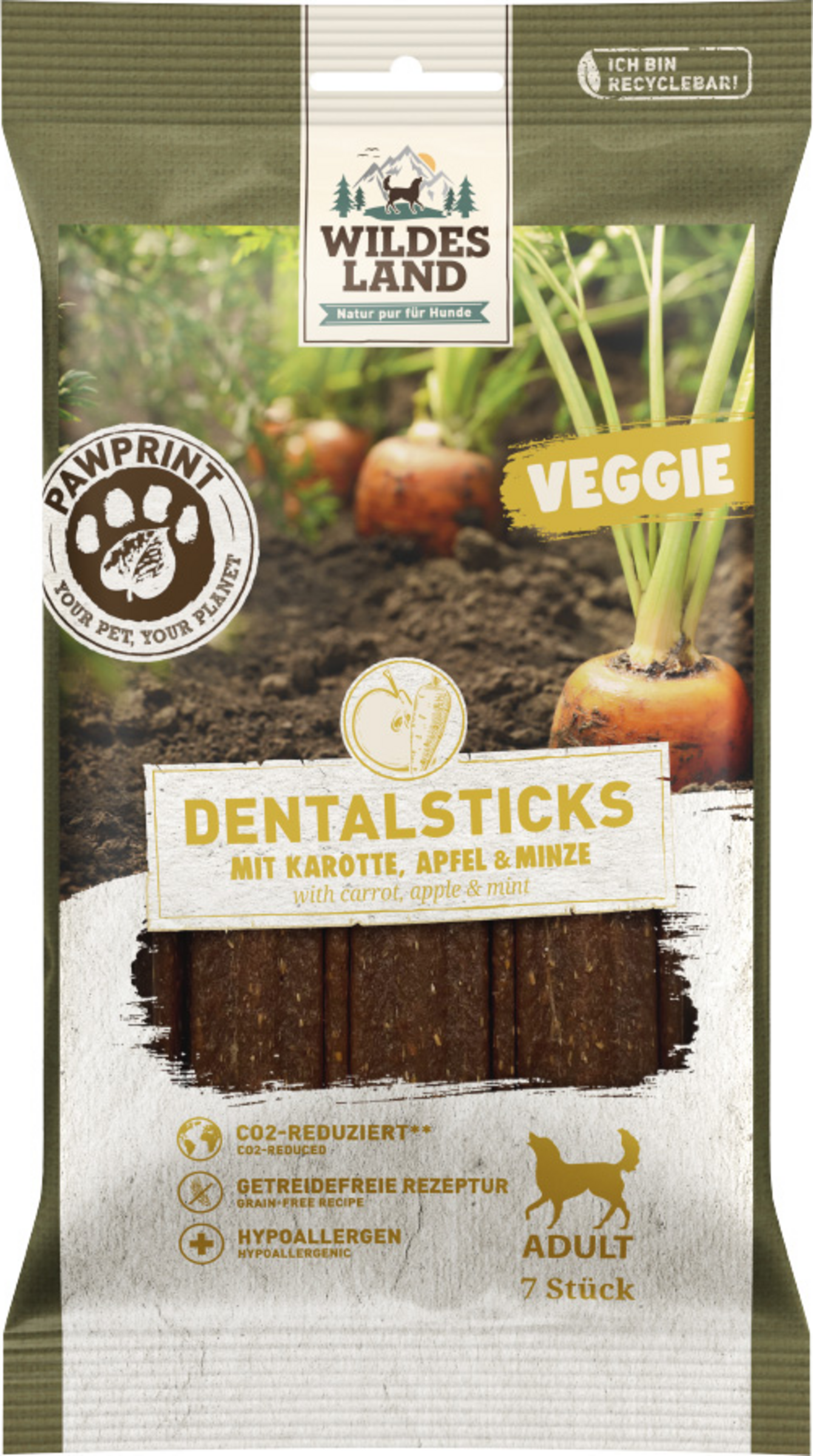 Wildes Land Hundesnack Dentalsticks mit Karotte Veggie