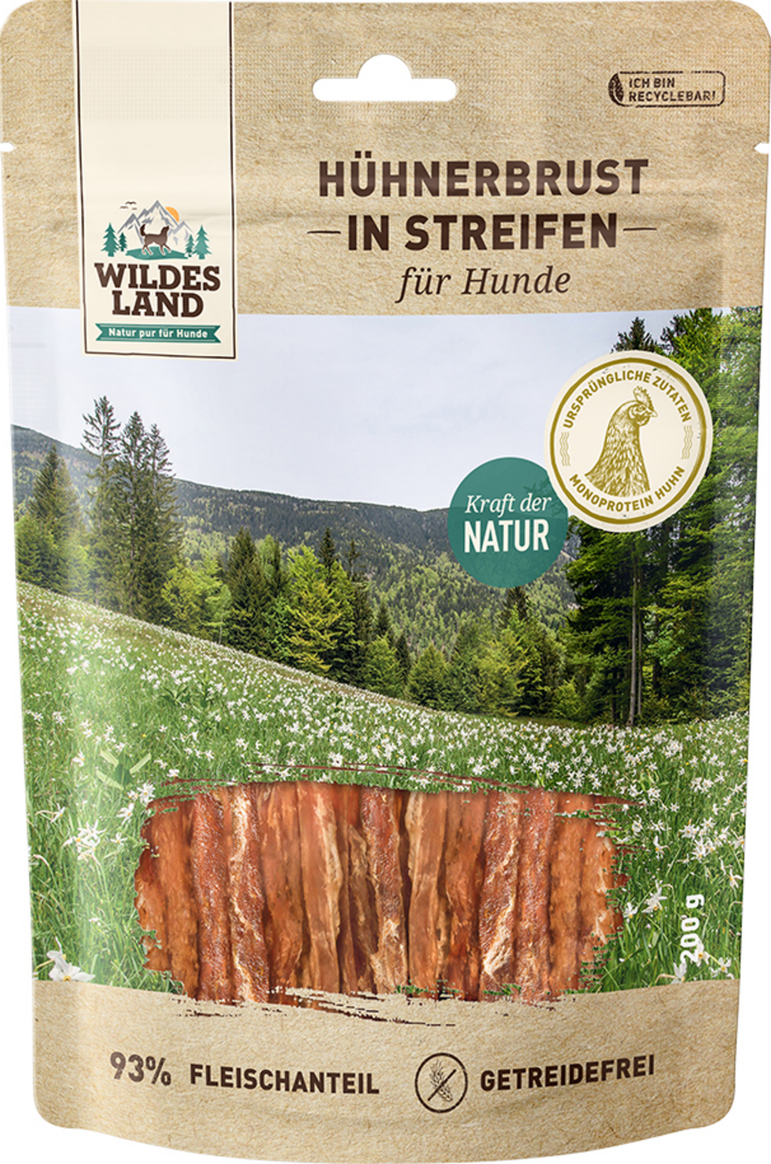 Wildes Land Hundesnack Hühnerbrust in Streifen