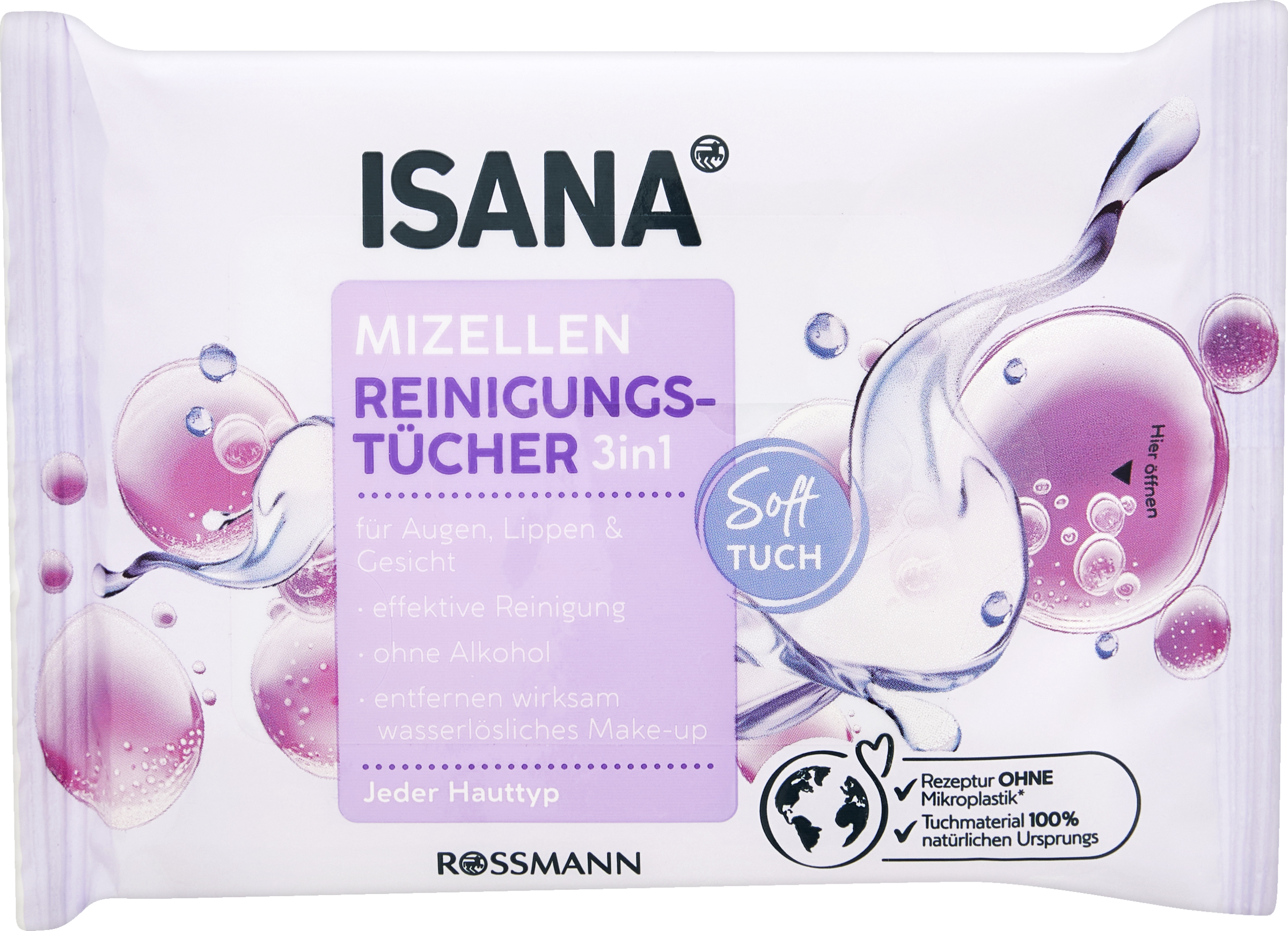 ISANA 3in1 Mizellen Reinigungstücher Reisegröße