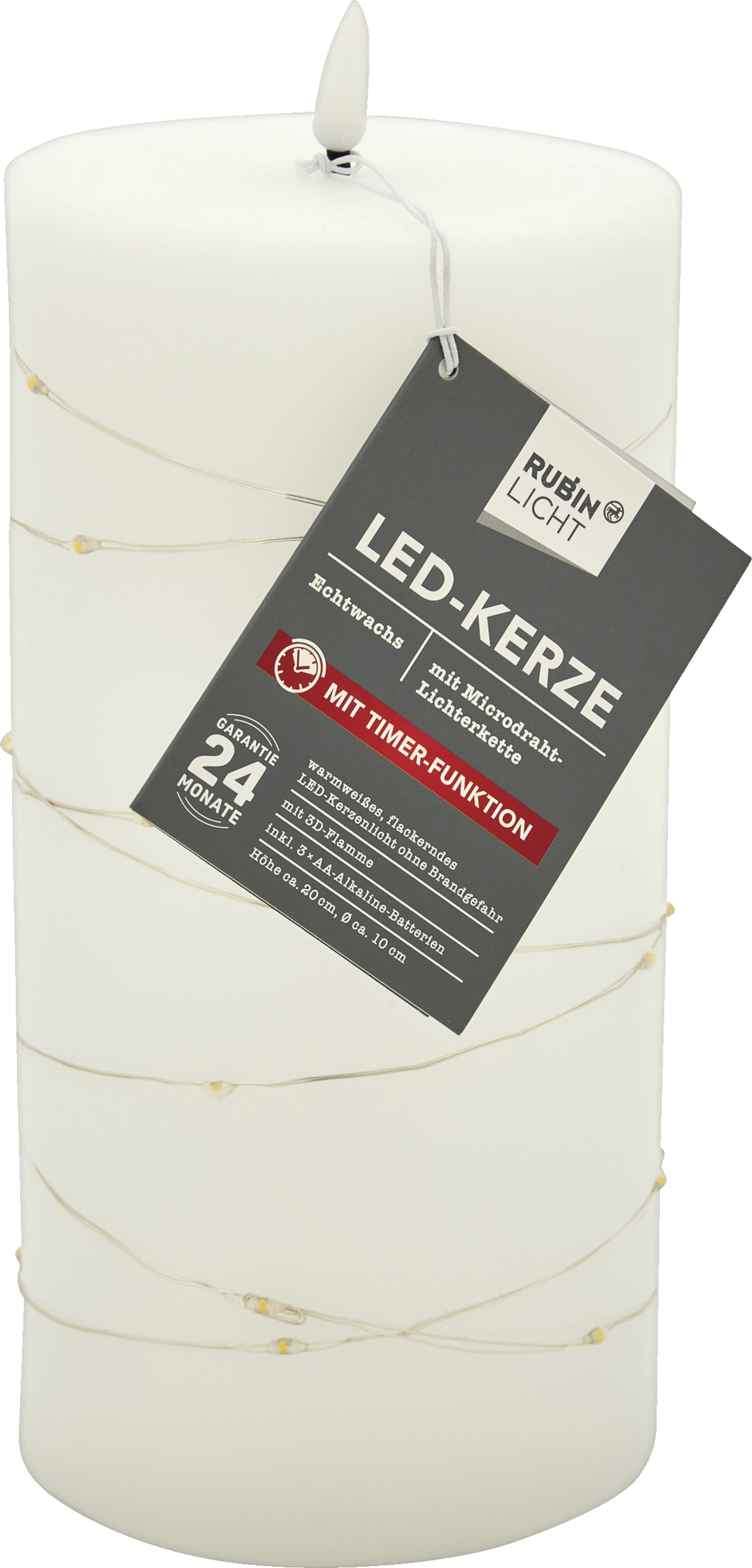 RUBIN LICHT LED Kerze 3D Flamme 20 cm weiss mit Drah