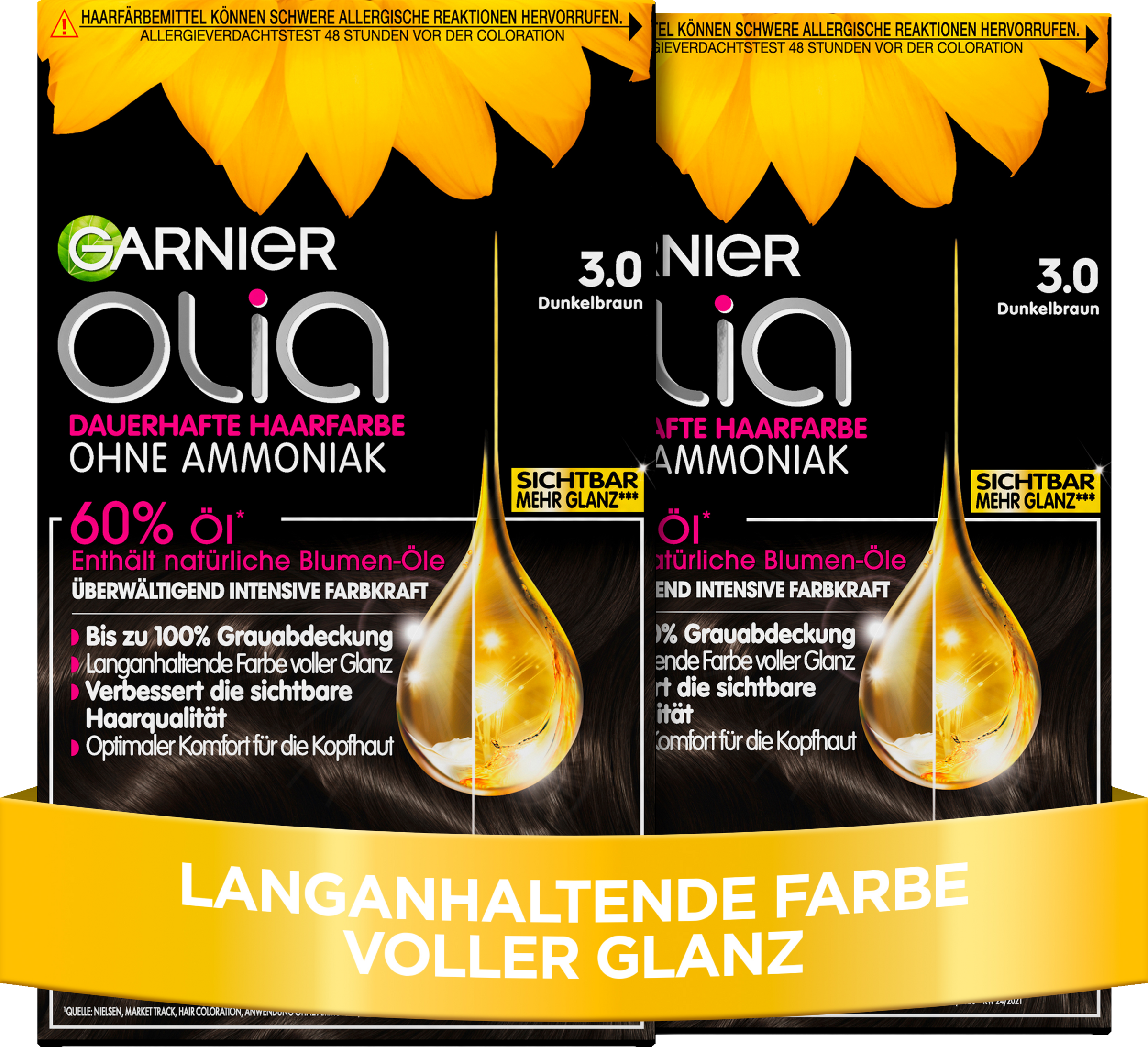 Garnier Olia Dauerhafte Haarfarbe Coloration 3.0 Dunkelbraun Vorteilsset