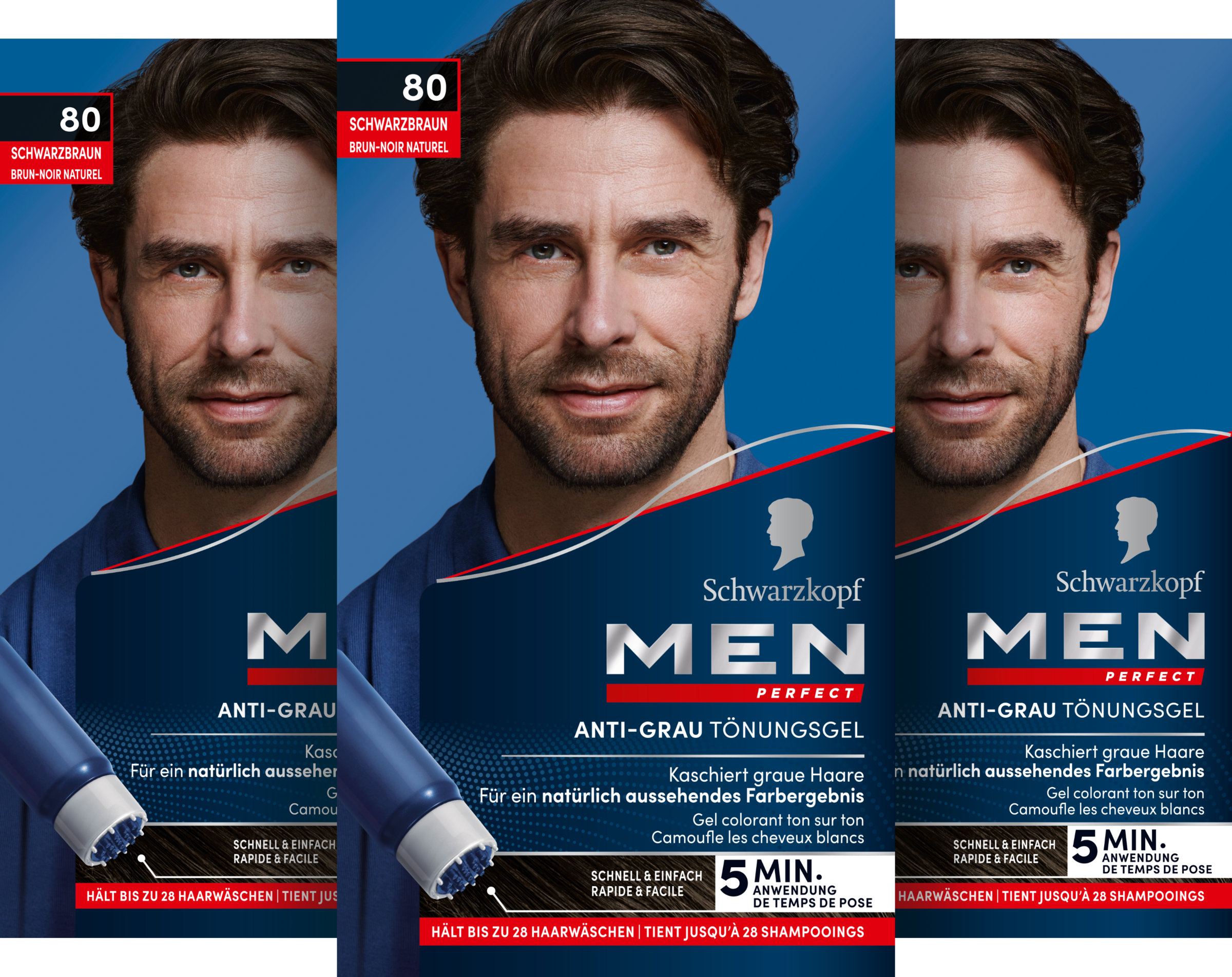 Men Perfect Anti-Grau-Tönungs-Gel 80 Schwarzbraun 3er Vorteilsset
