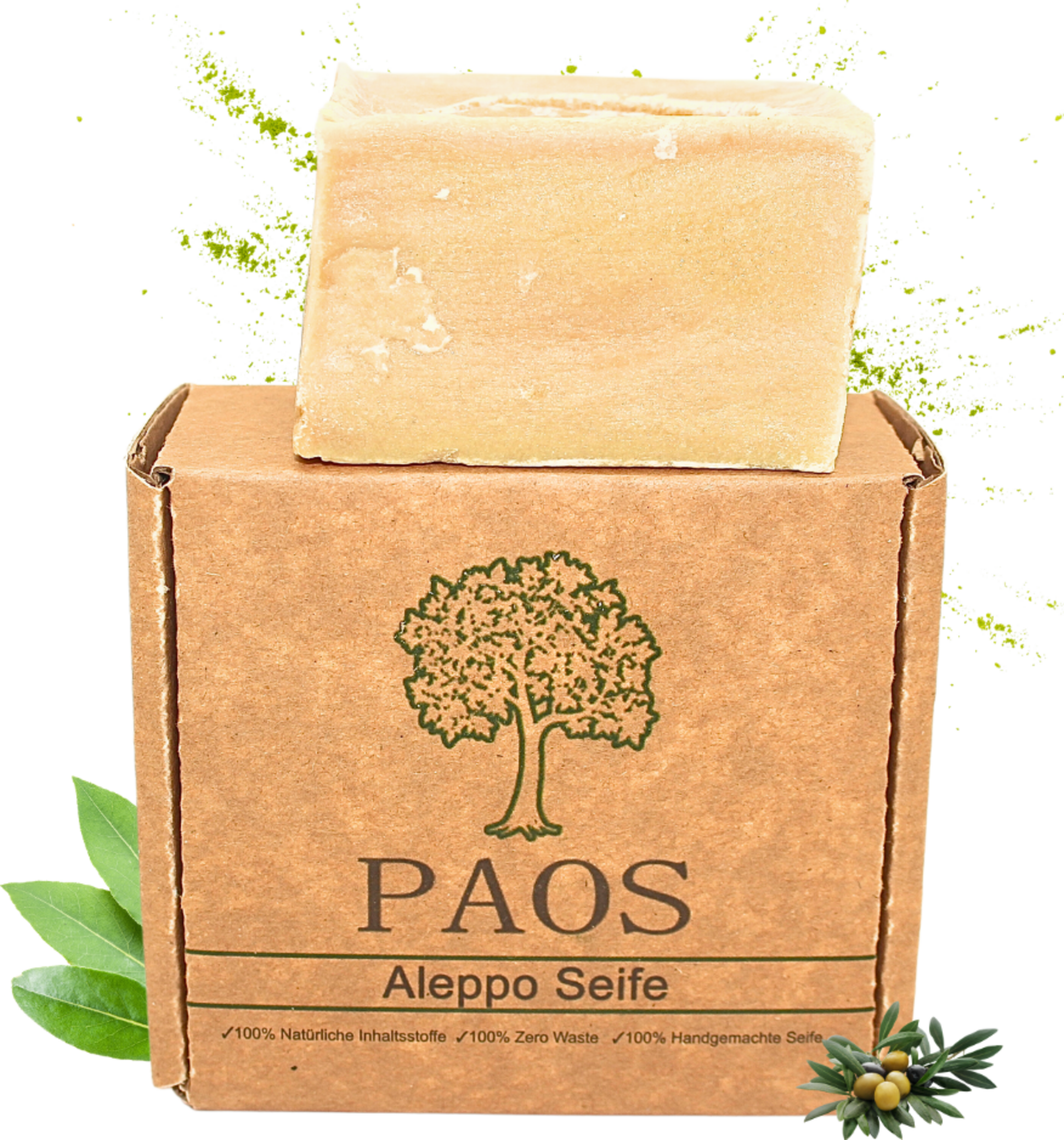 PAOS Aleppo Seife, vegan, antibakteriell, Naturkosmetik, für empfindliche Haut, 180 g