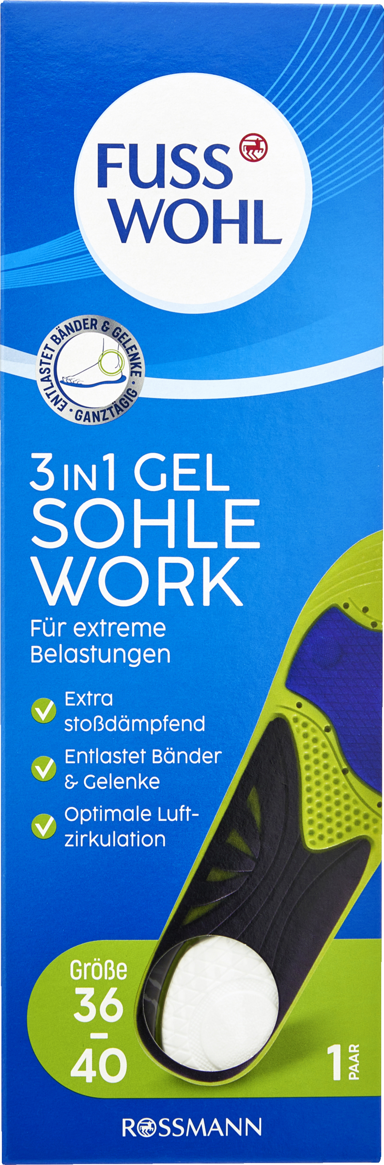 FUSSWOHL 3 IN 1 Gel Sohle Work Größe 36-40