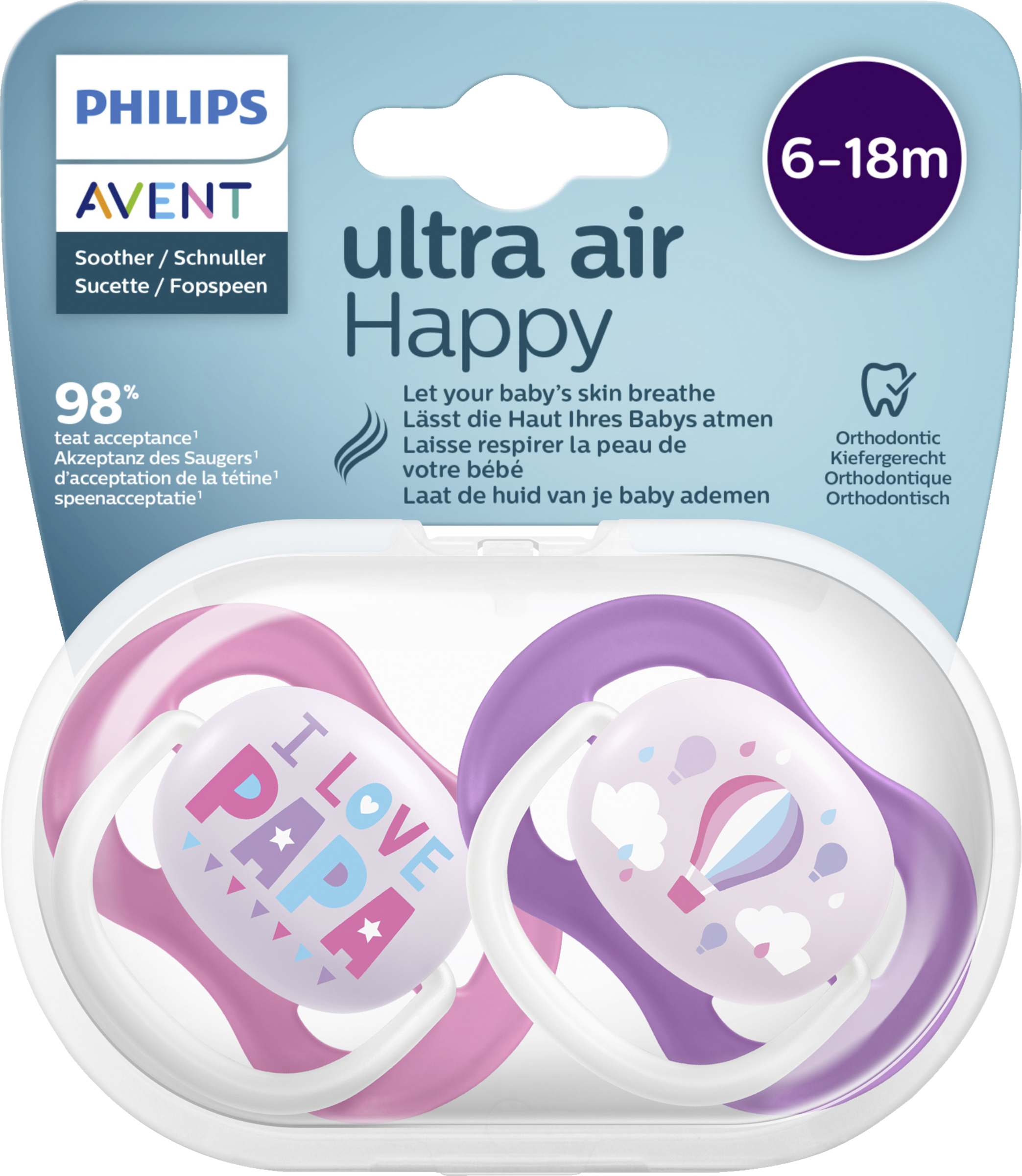 PHILIPS AVENT ultra air Happy Schnuller Ballon & Papa 6-18 Monate
