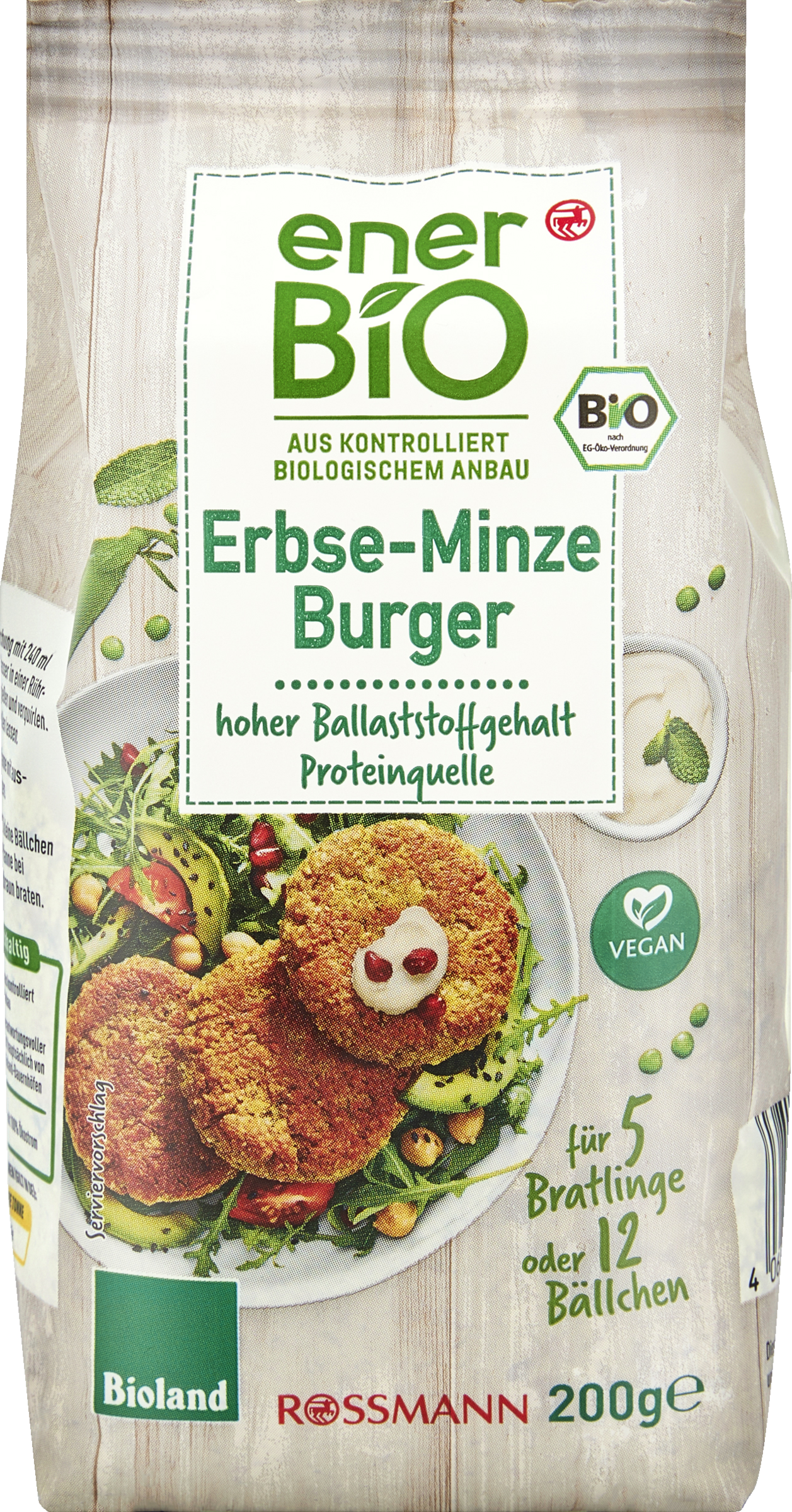 enerBiO Getreide-Erbsen-Minze-Burger Fertigmischung für Bratlinge