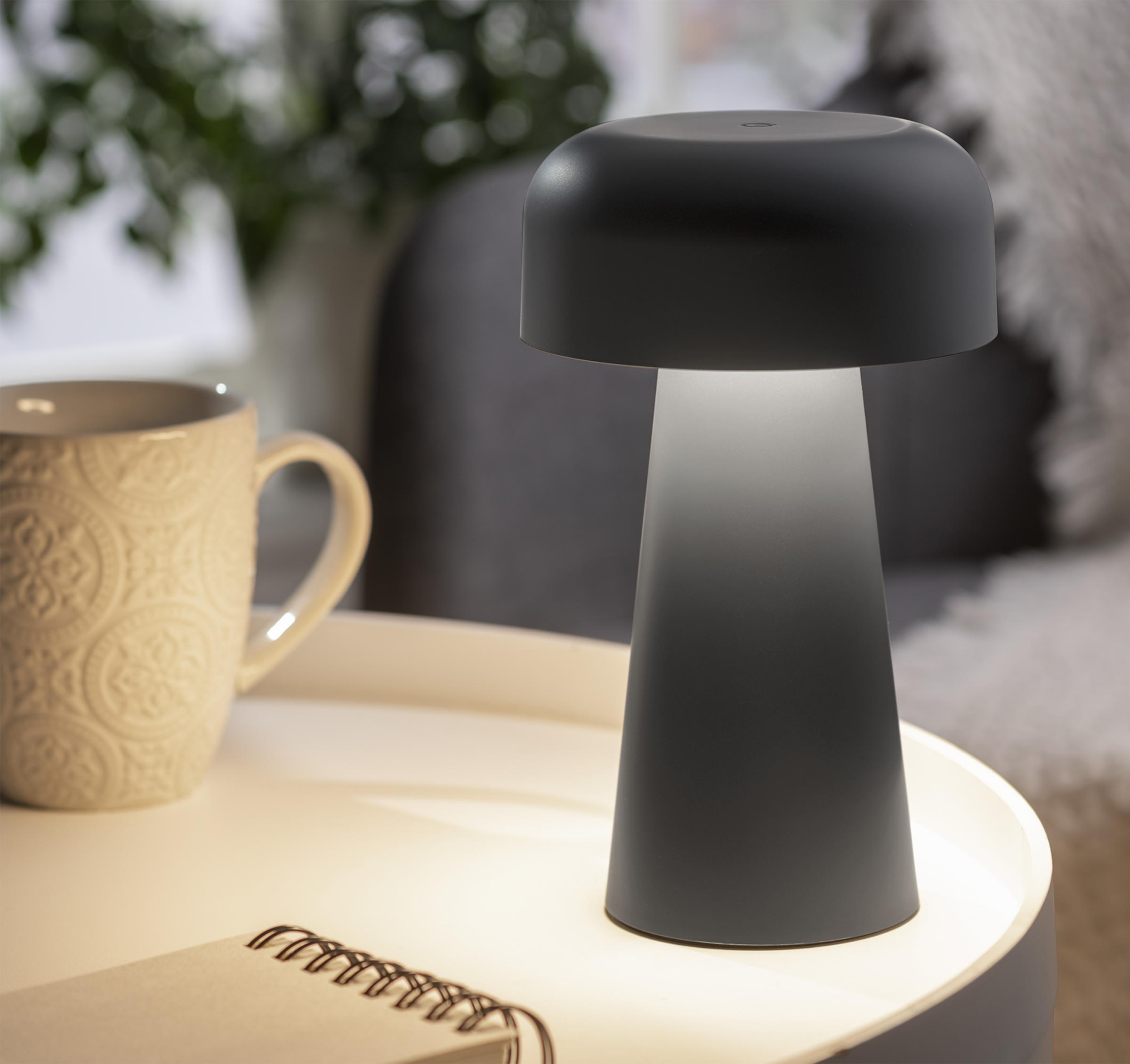 IDEENWELT Akku Tischleuchte Pilzform, schwarz