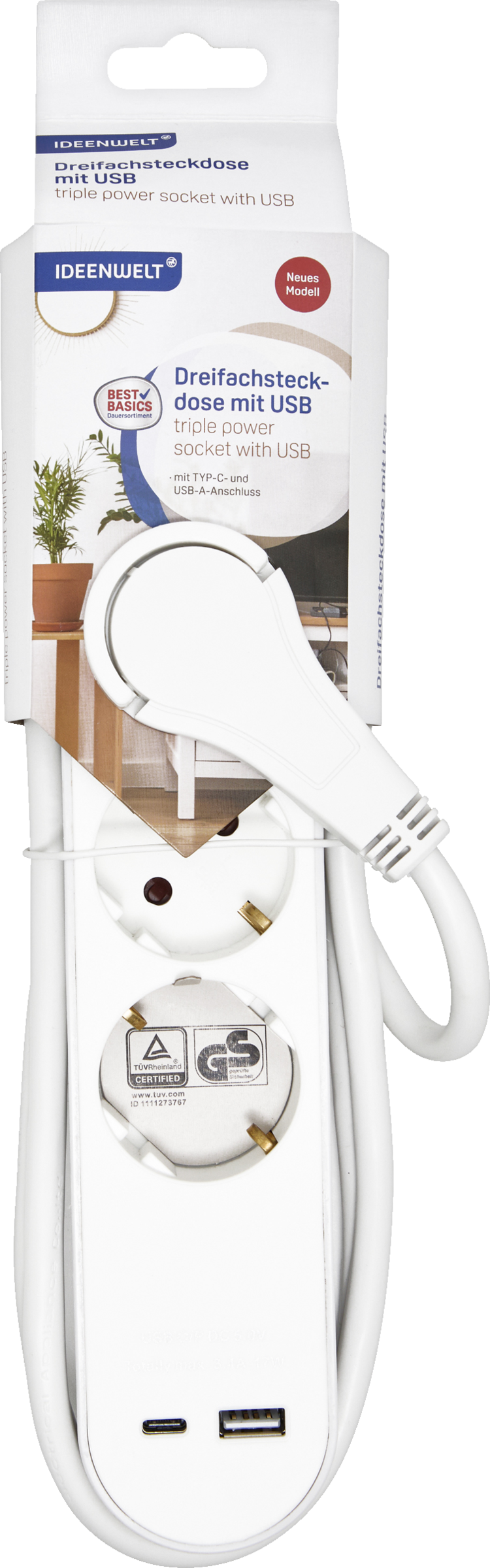 IDEENWELT Best Basics Dreifachsteckdose mit USB