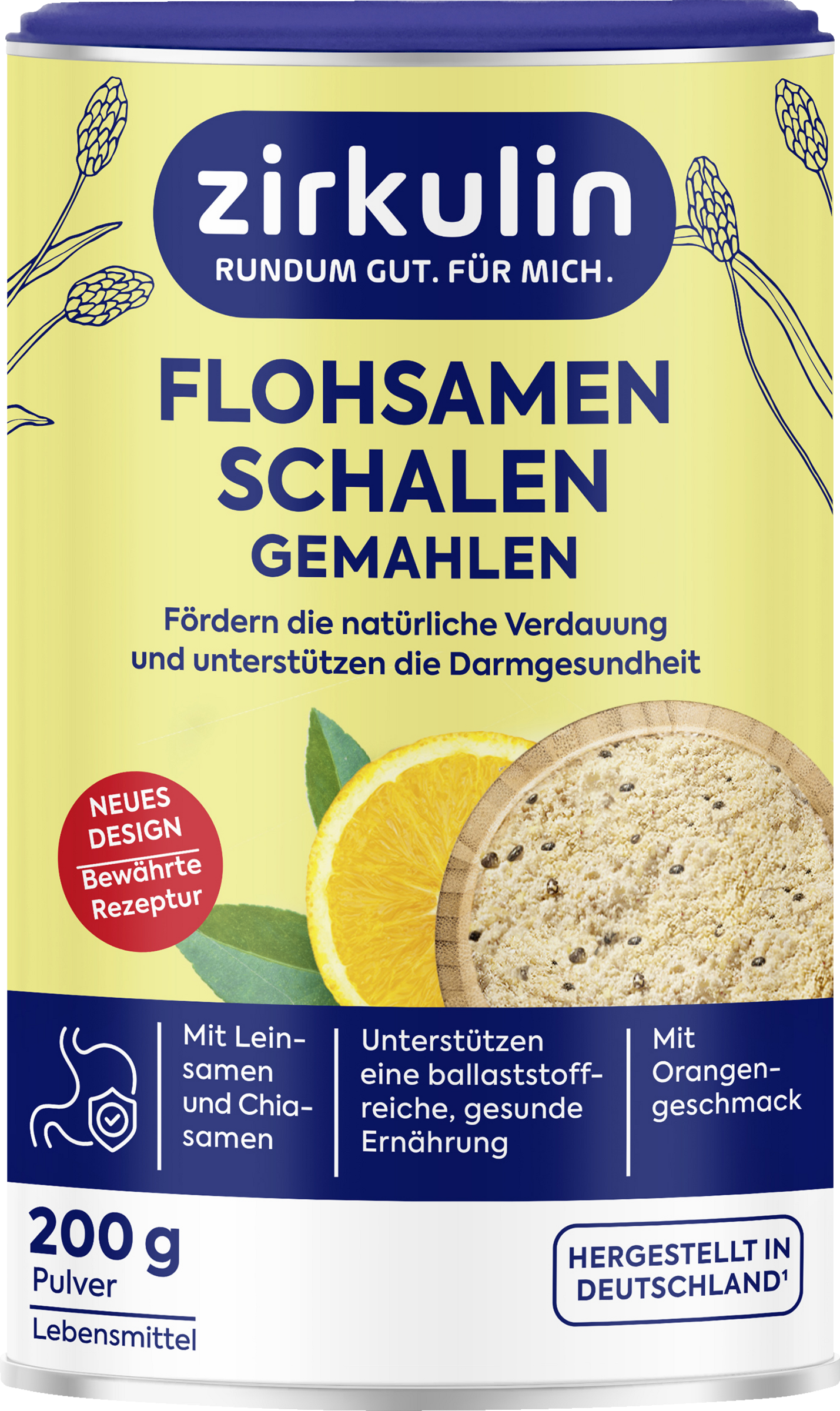 Zirkulin Flohsamenschalen gemahlen Orange + Leinsamen + Chia