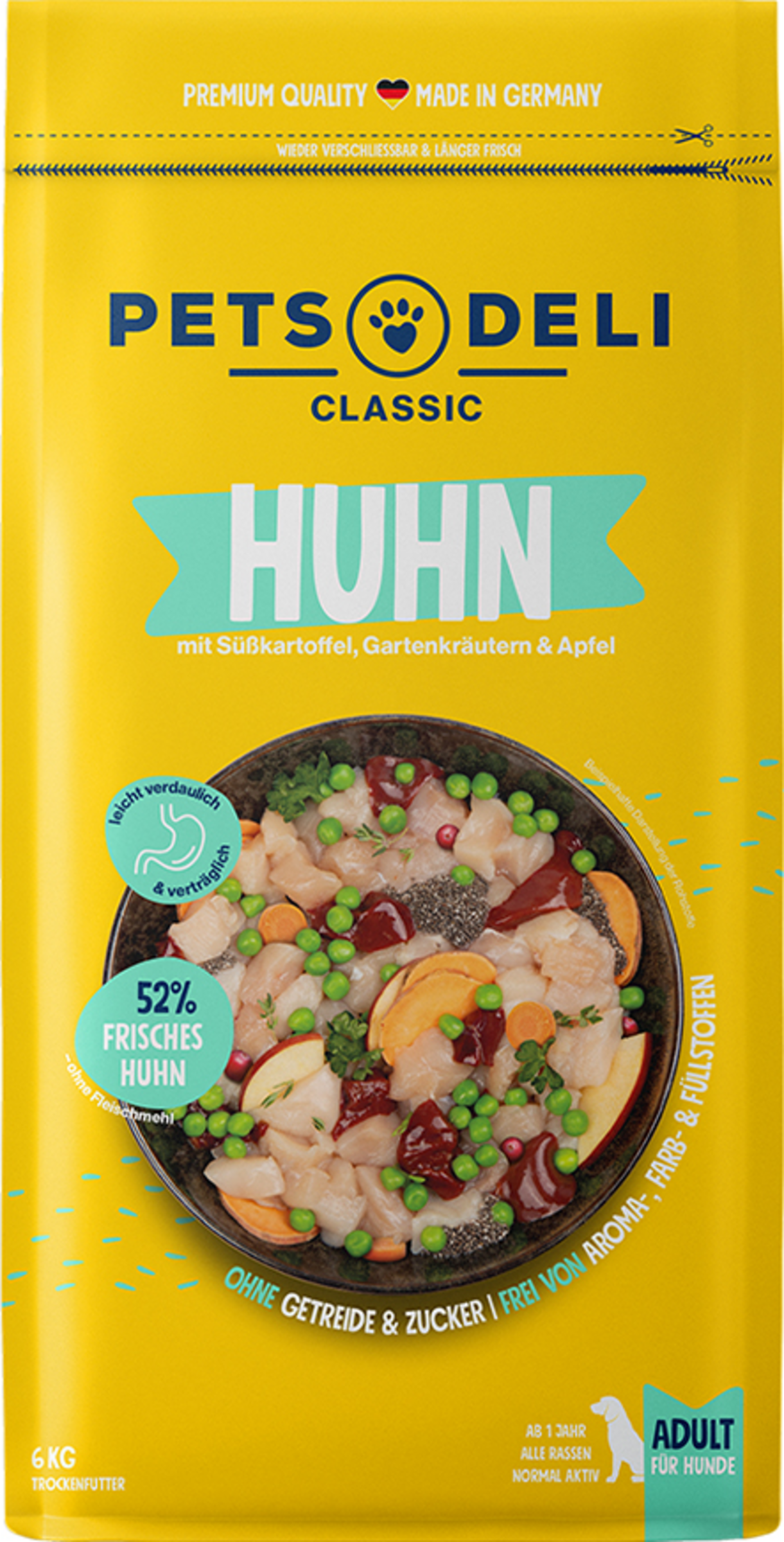 Trockenfutter Huhn mit Süsskartoffel, Gartenkräutern und Apfel