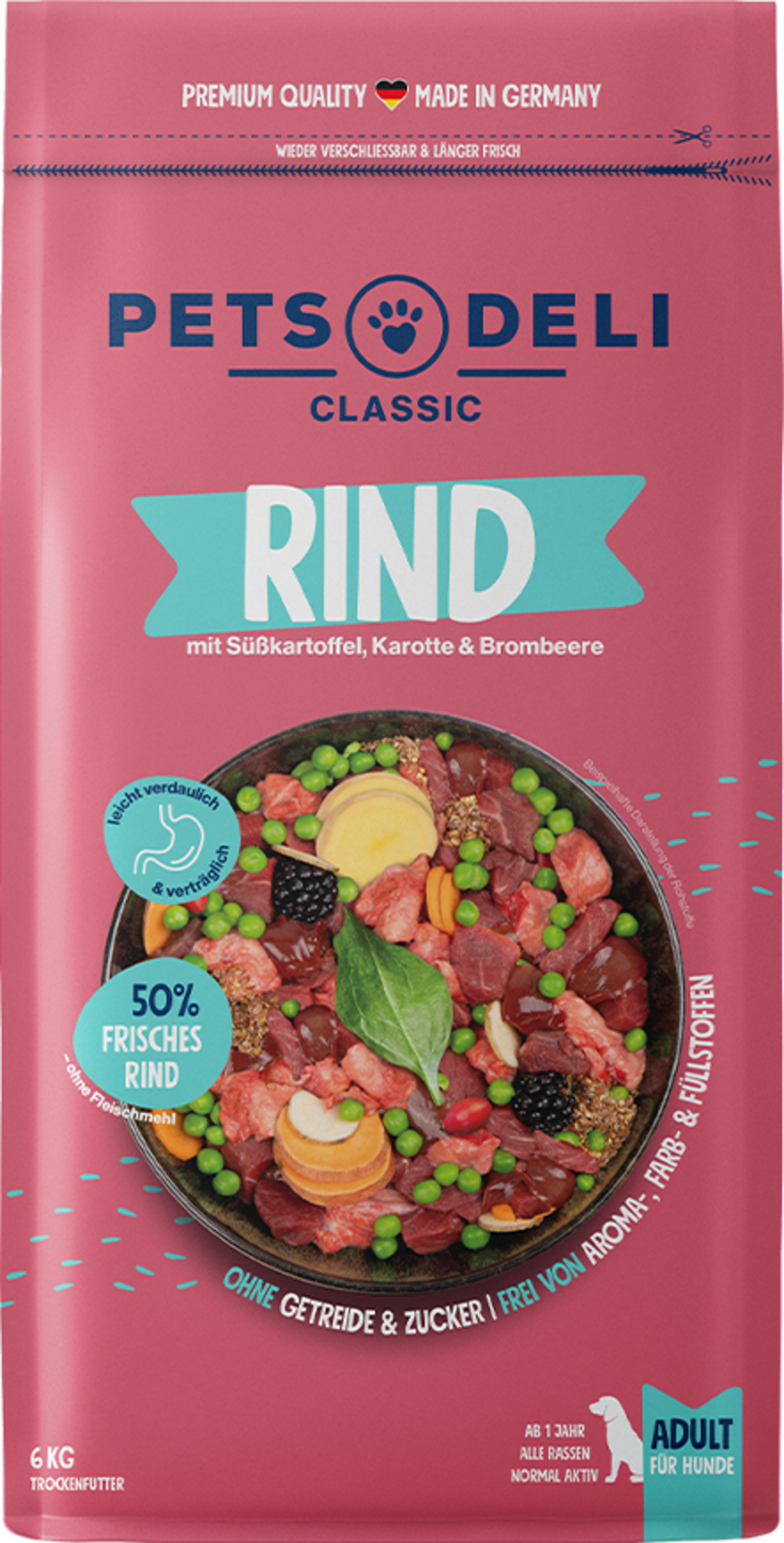 Trockenfutter Rind mit Süsskartoffel, Karotte & Brombeere