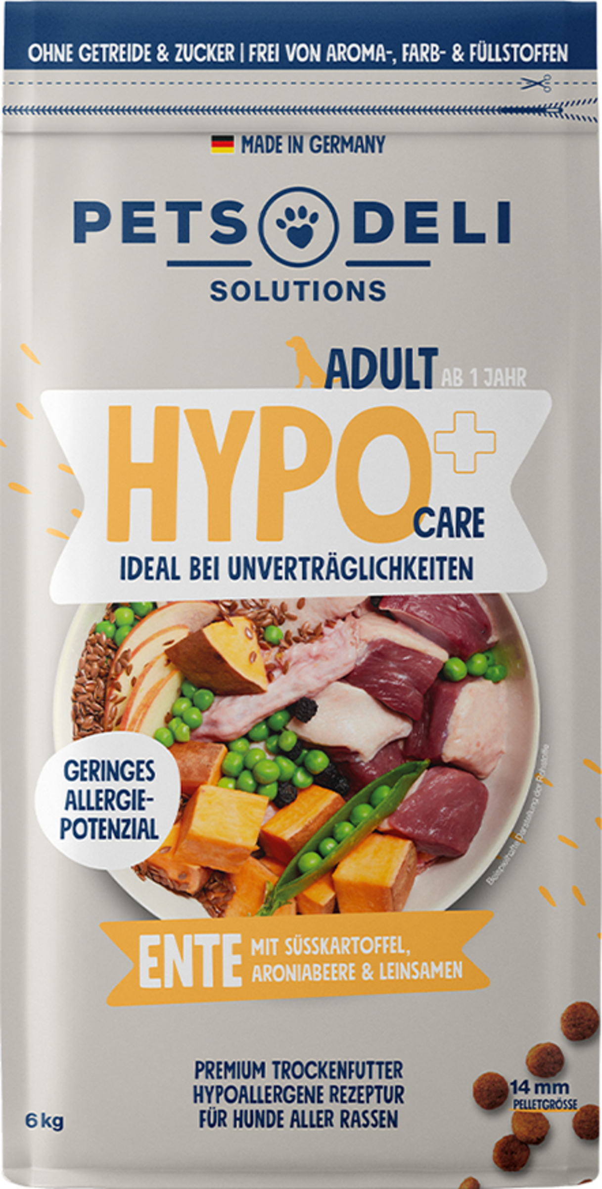 Trockenfutter Hypocare Ente mit Süßkartoffel, Aroniabeere & Leinsamen
