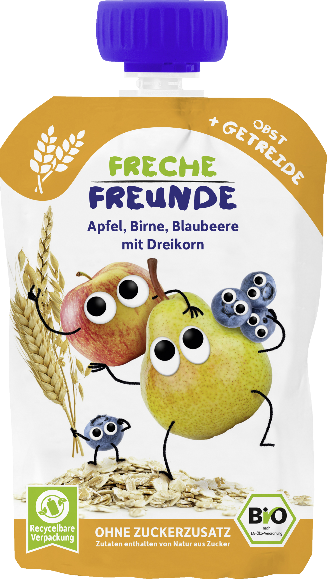 Freche Freunde Bio Quetschie Apfel, Birne, Blaubeere mit Dreikorn