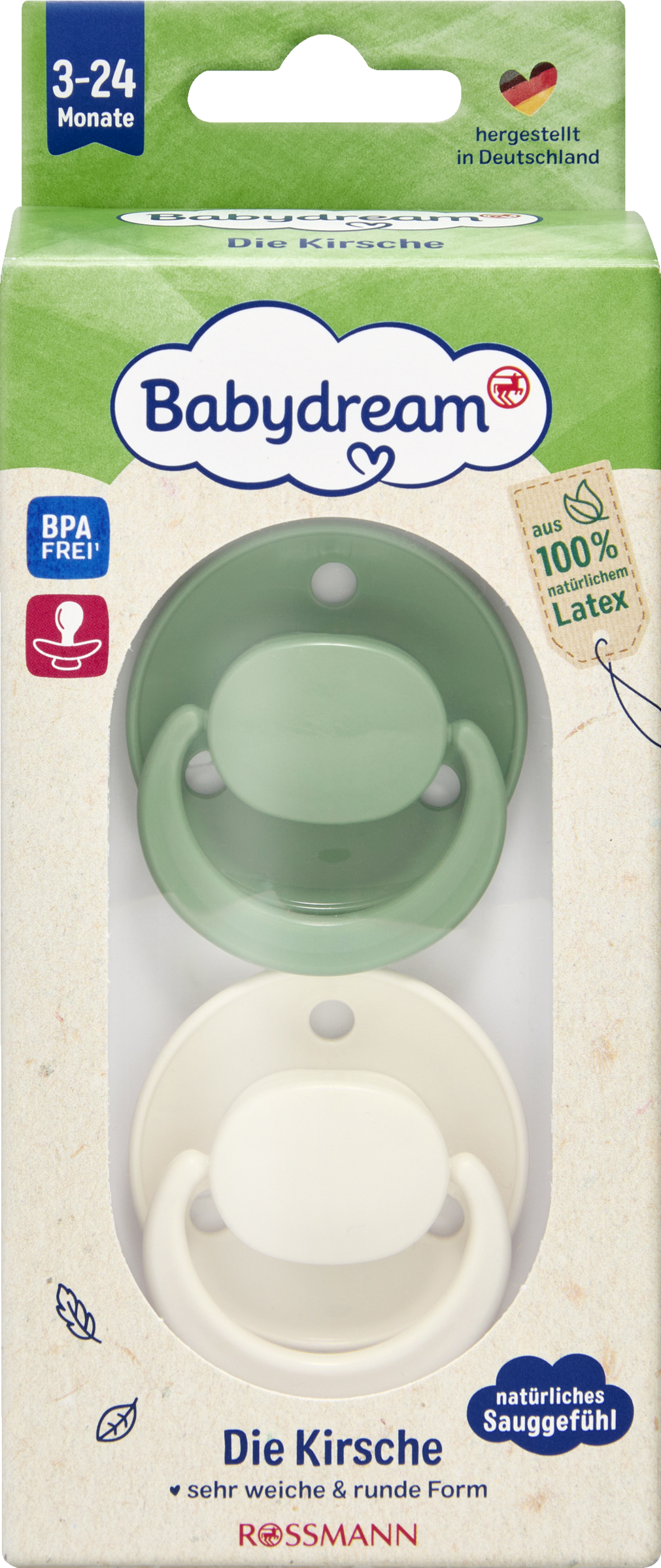 Beruhigungssauger Die Kirsche Latex Grün & Beige 3-24 Monate