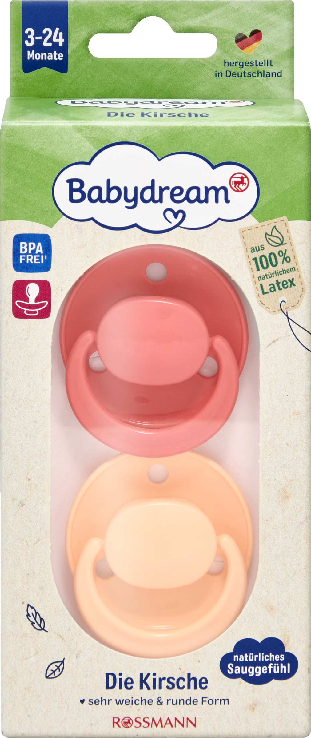 Beruhigungssauger Die Kirsche Latex Rosa & Orange 3-24 Monate