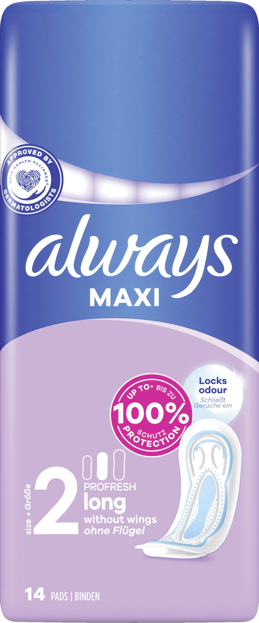 Always Maxi Damenbinden ProFresh Long ohne Flügel