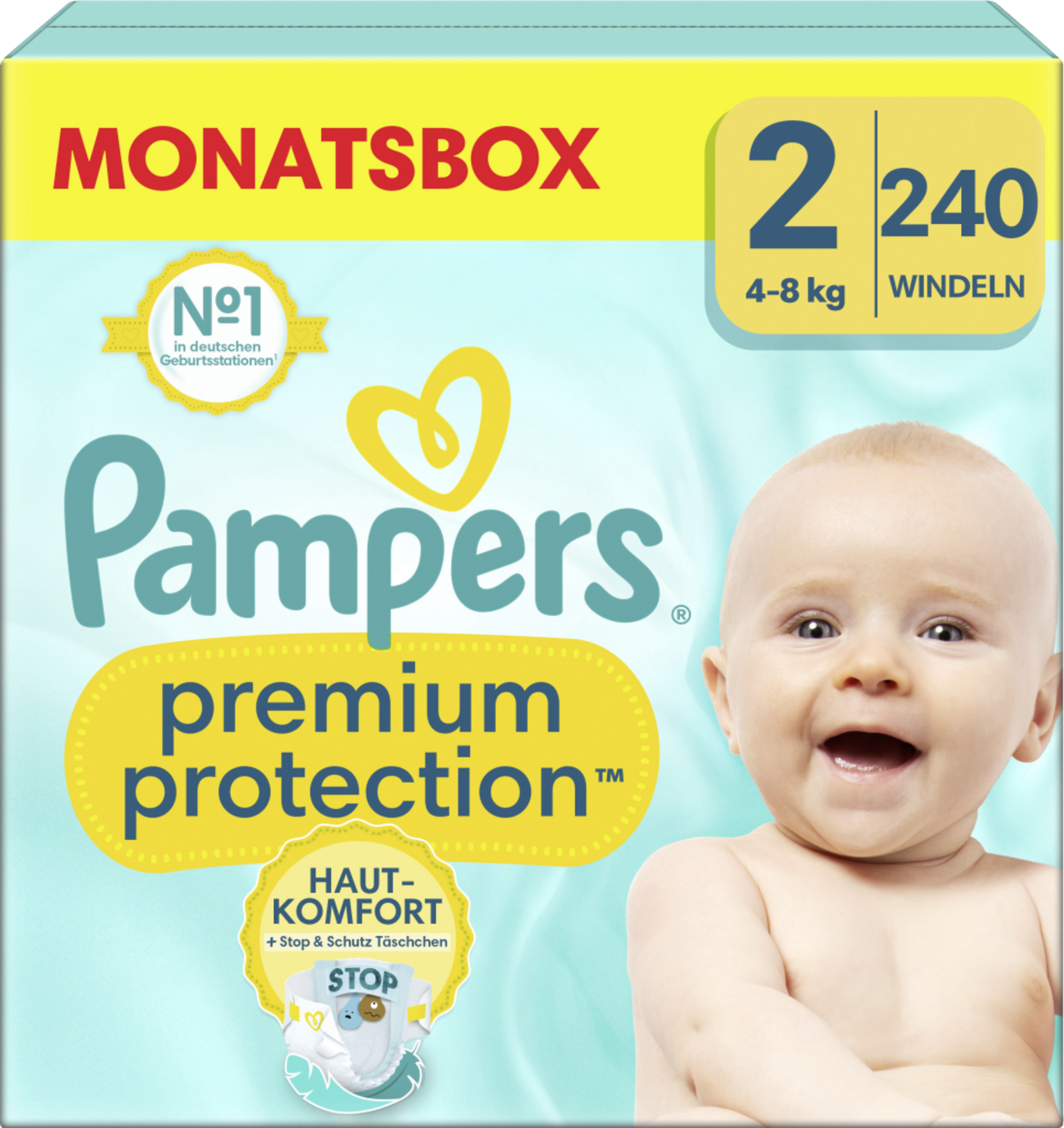 Pampers Premium Protection Windeln Gr. 2 Mini (4-8 kg) Monatsbox 240 Stück