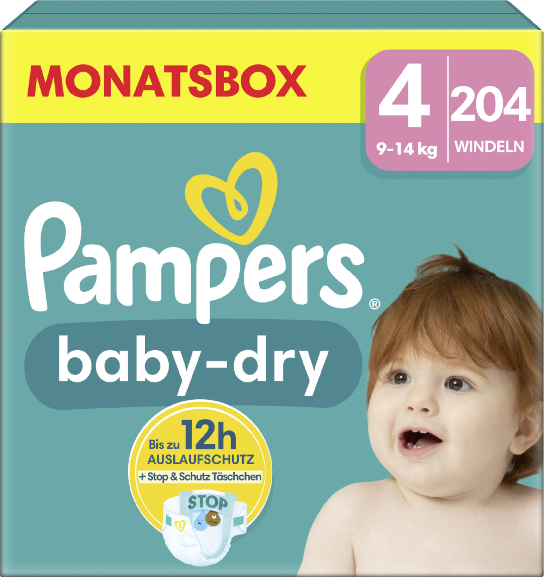 Pampers Baby Dry Windeln Gr. 4 Maxi (9-14 kg) Monatsbox 204 Stück