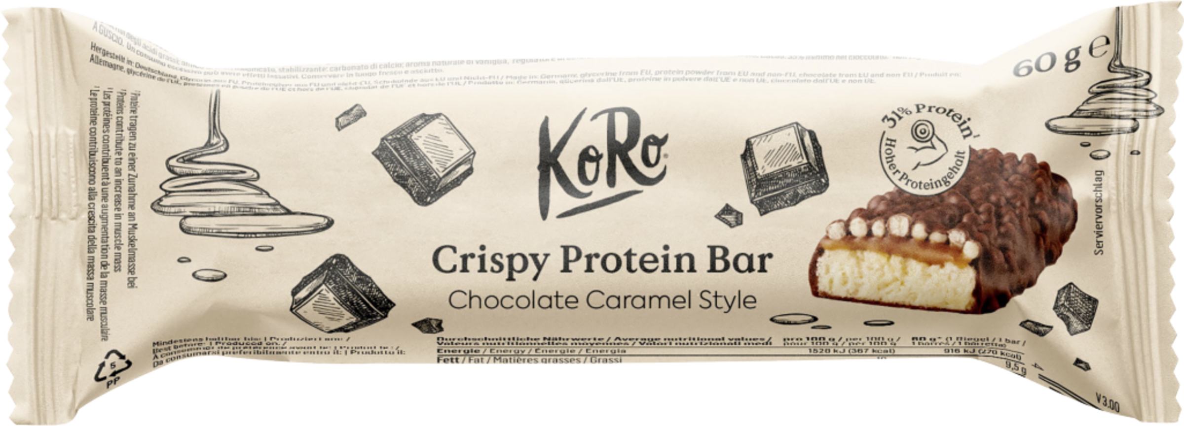 KoRo Crispy Protein Bar Chocolate Caramel Style