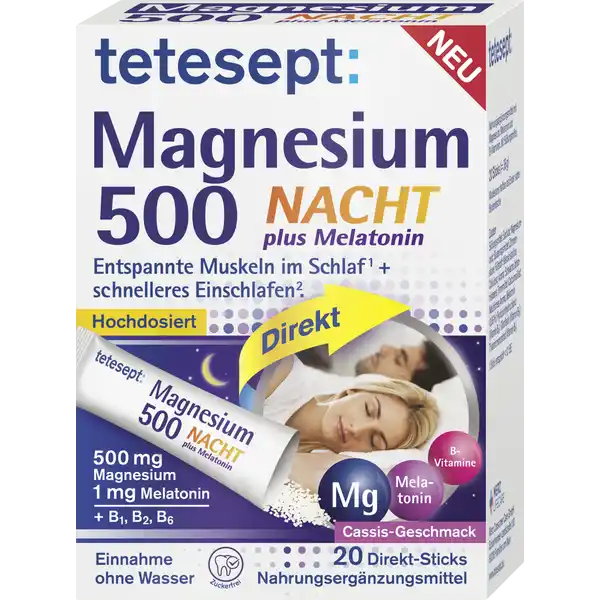 Magnesium 500 Nacht plus Melatonin Direkt Sticks
