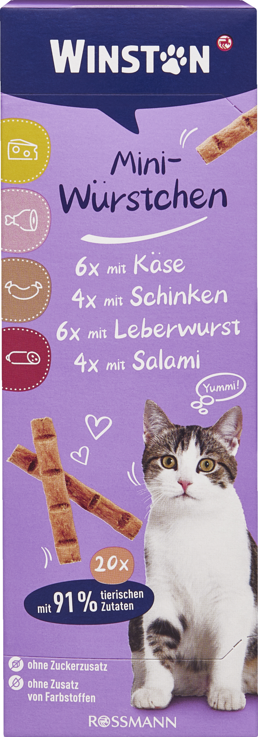 Winston Mini-Würstchen: mit Käse, mit Schinken, mit Leberwurst, mit Salami