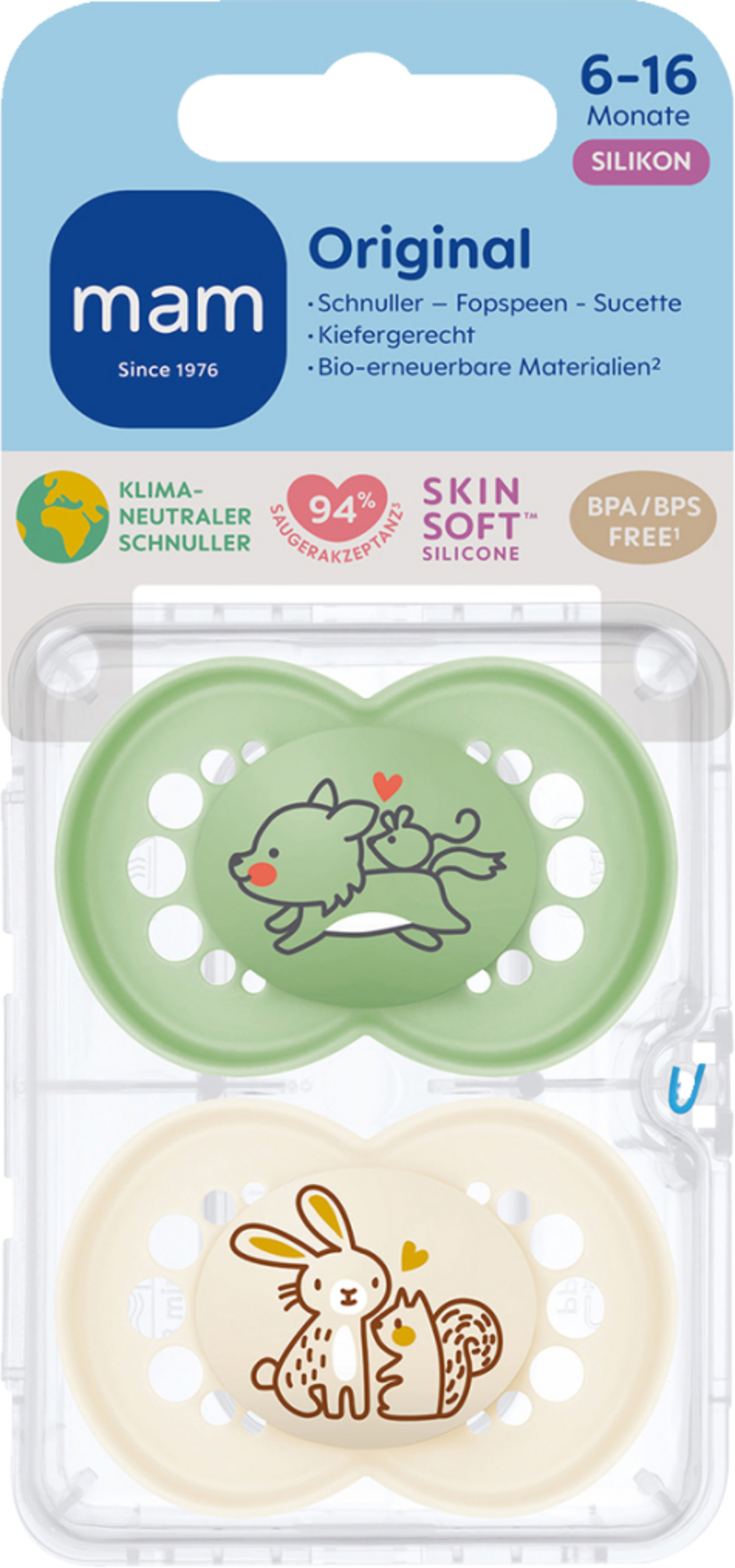 MAM Schnuller Original Silikon, 6-16 Mon.,  Wolf/Hase