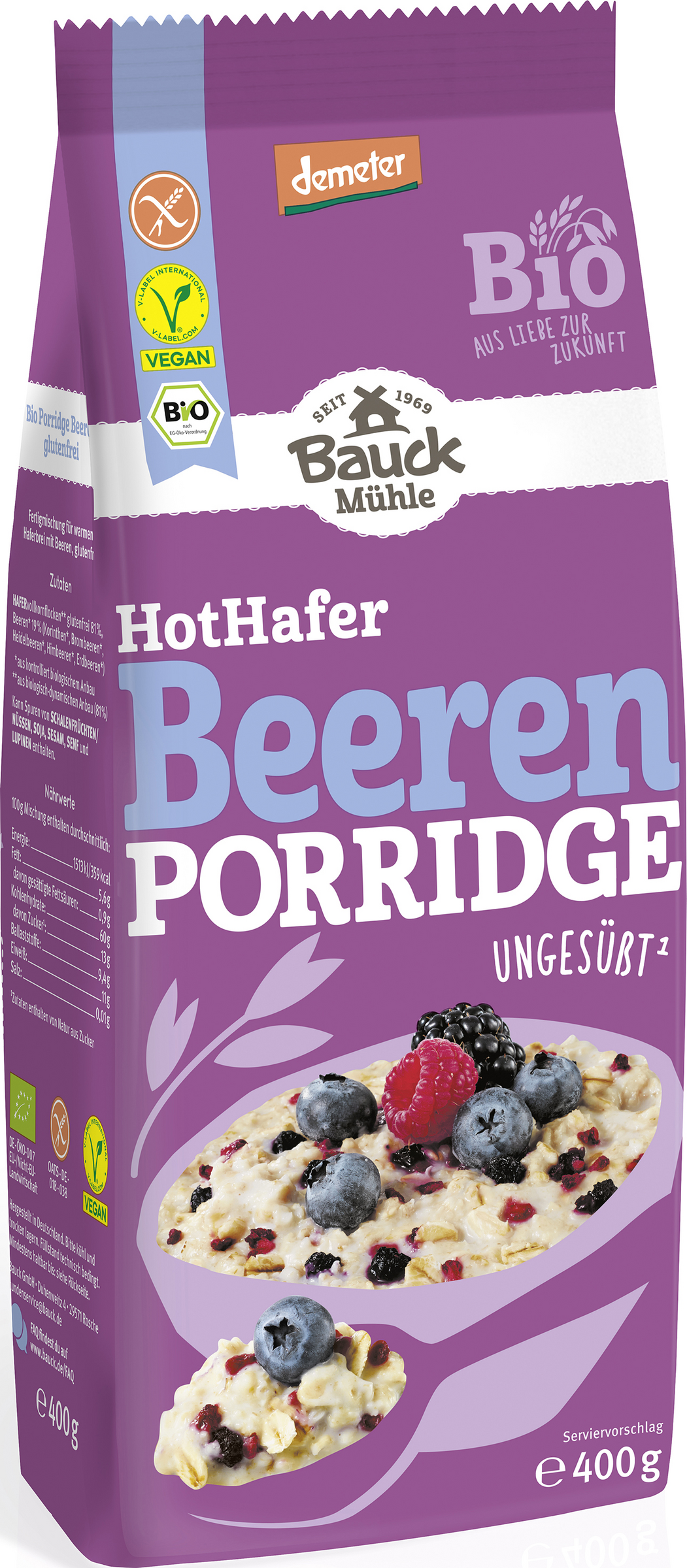 Bauck Mühle Bio Porridge Hot Hafer Beere