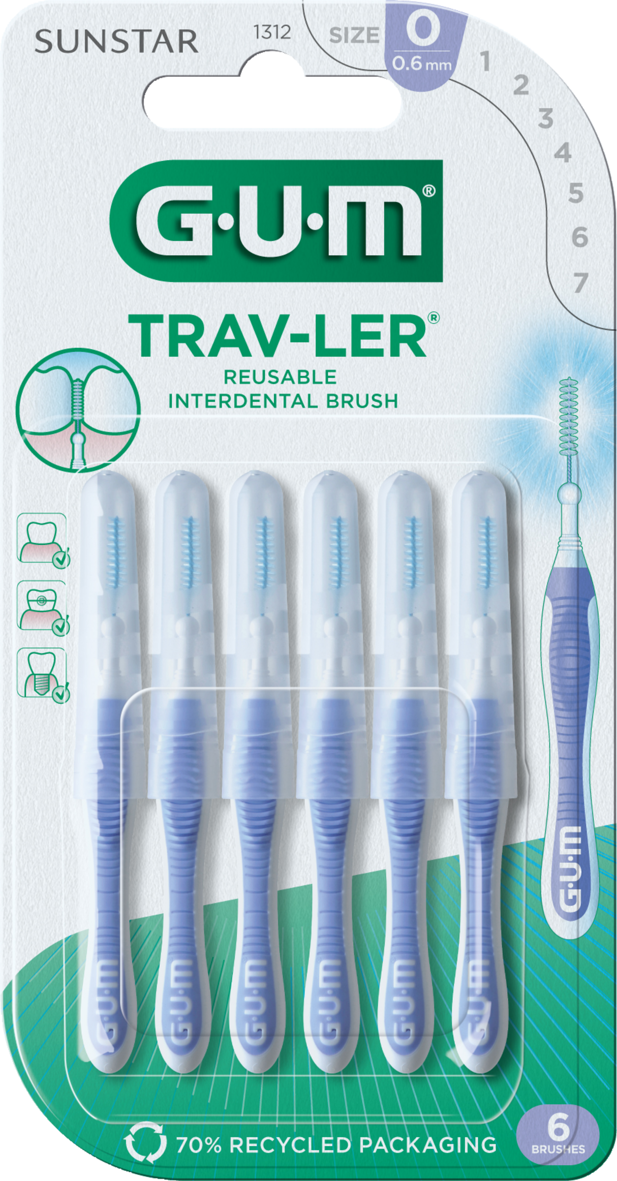 GUM® TRAV-LER® Interdentalbürste Kerze 0,6 mm hellblau