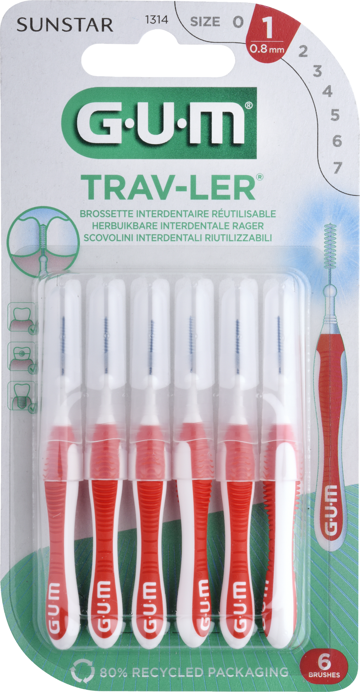 GUM® TRAV-LER® Interdentalbürste Kerze 0,8 mm rot
