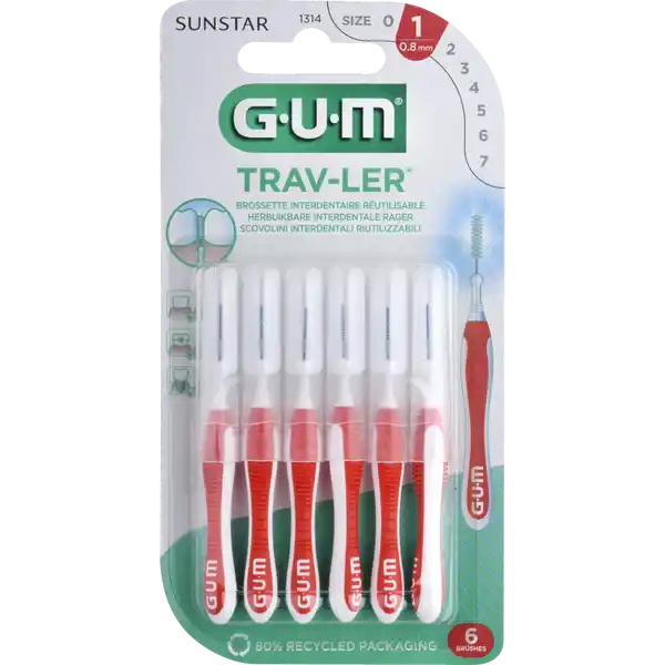 فرشاة مسافات بين الأسنان TRAV-LER® شمعة 0.8 مم أحمر