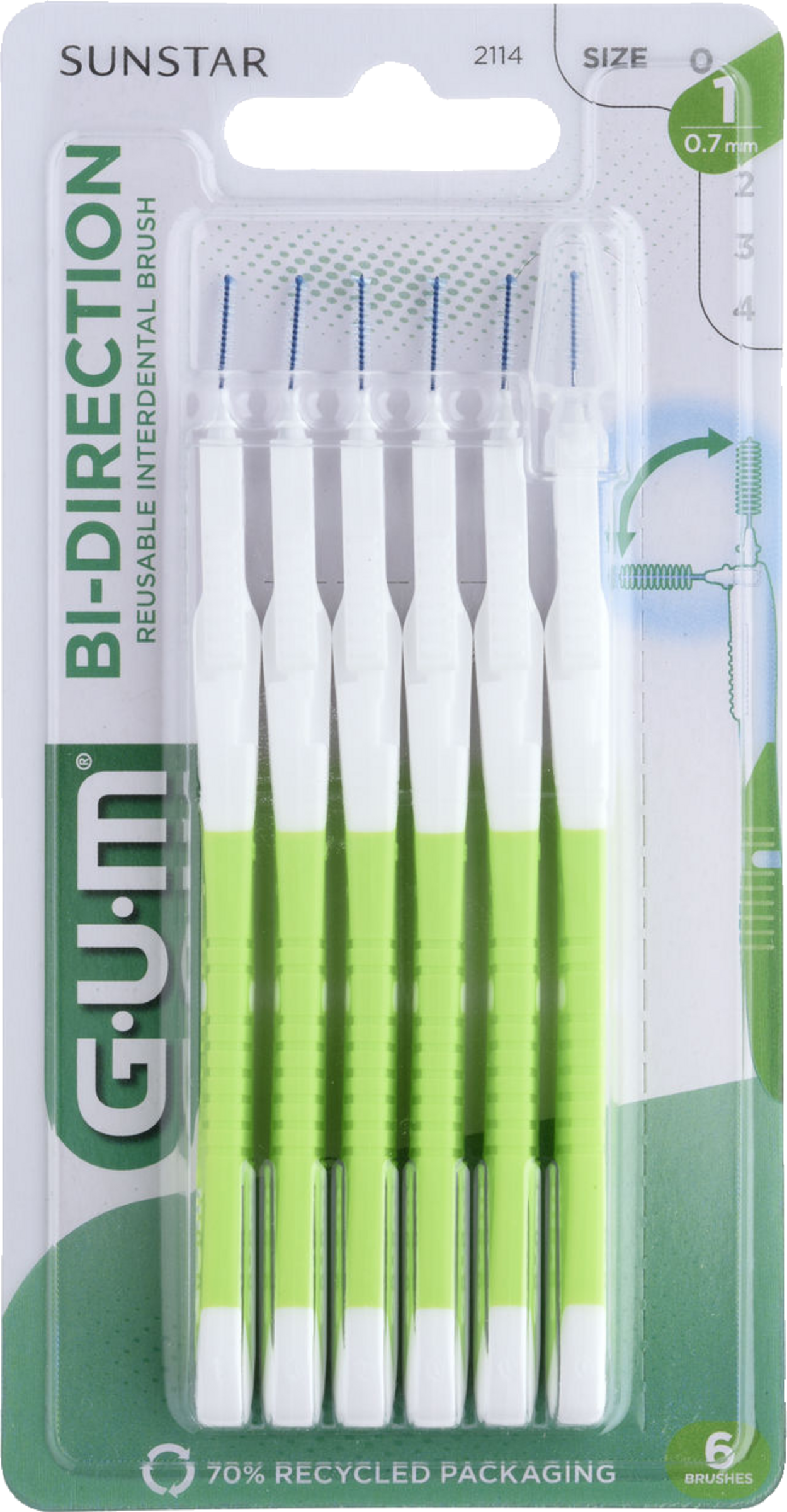 فرشاة ما بين الأسنان BI-DIRECTION على شكل شمعة 0.7 مم باللون الأخضر